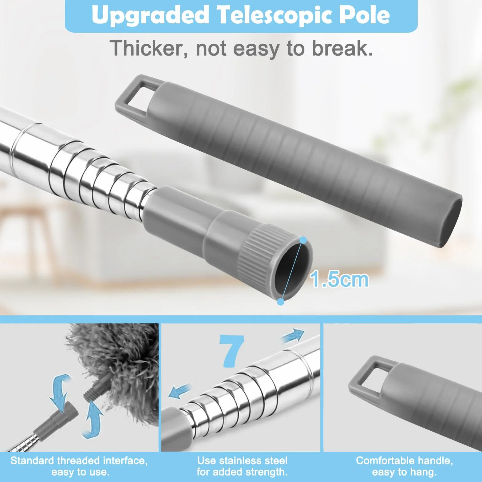 Plumero Telescopico Extensible 9 Piezas Atrapapolvo Lavable para Limpieza de Techo Alto