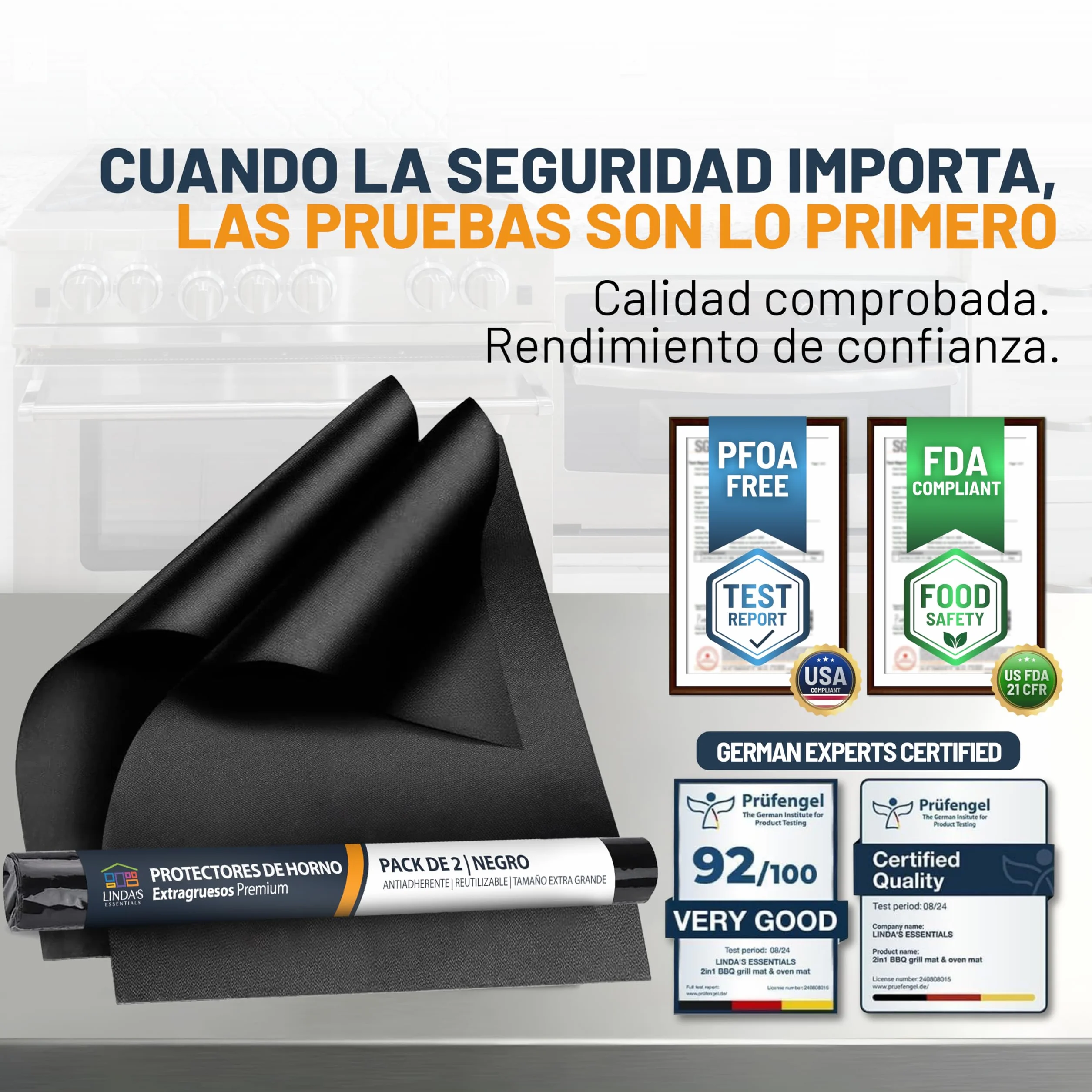 Linda's Essentials Protector Horno Interior Alfombrilla Reutilizable 32x50 cm Antiadherente Universal Fácil de Limpiar Negro