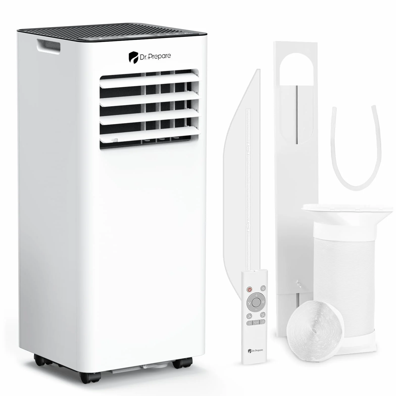 Dr.Prepare Aire Acondicionado Portátil 7000 BTU 4 en 1 para 20m², Refrigeración Deshumidificador Ventilador Modo Reposo, Temporizador 24H, 2 Velocidades, 2 Tipos de Accesorios de Instalación