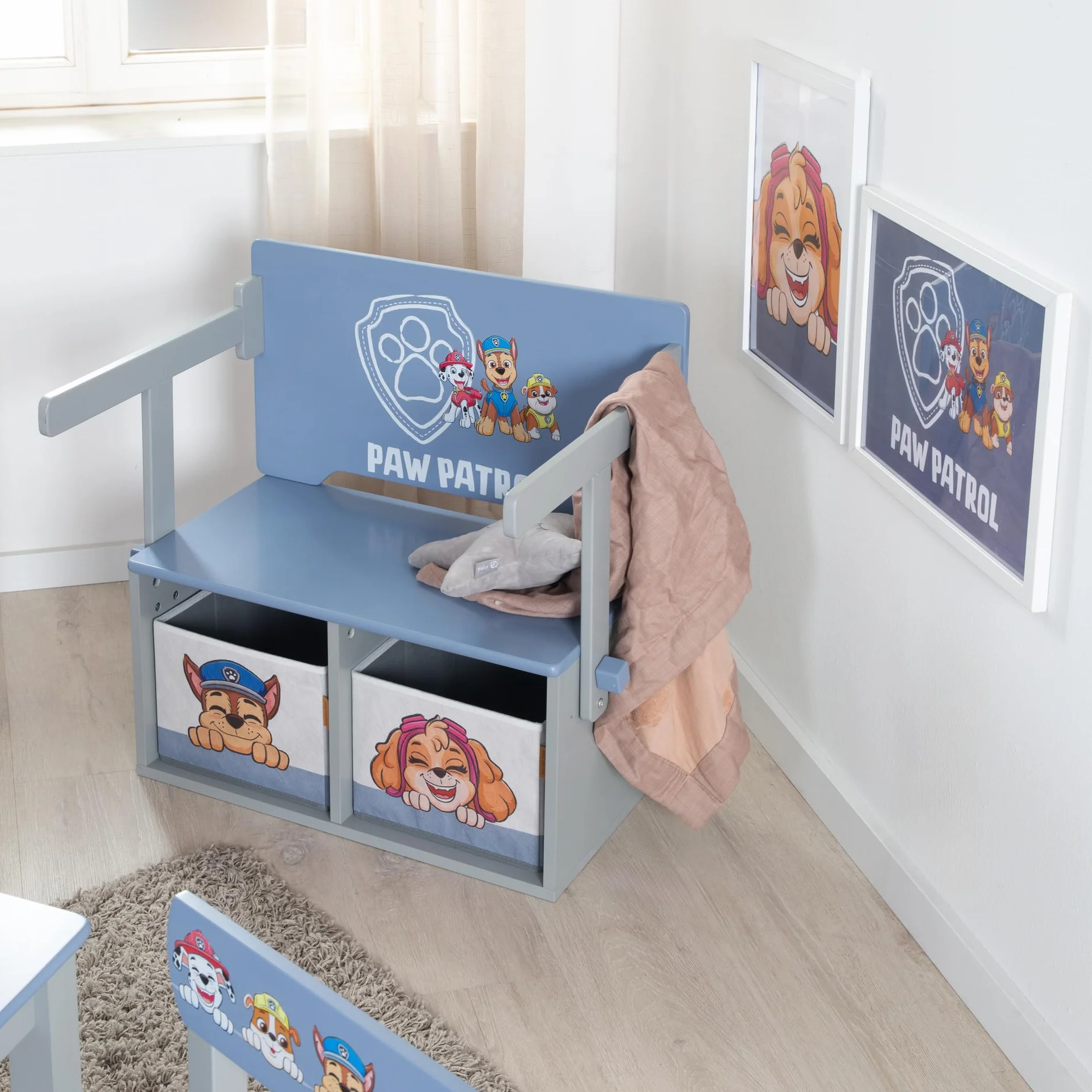Banco Plegable Paw Patrol Convertible en Mesa Infantil Madera Gris/Azul 18 Meses + 2 Cajas