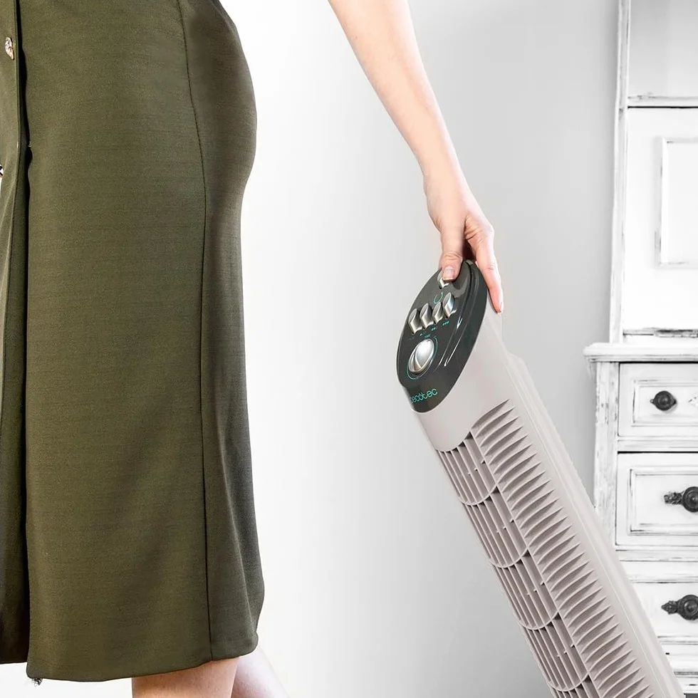 Cecotec Ventilador de Torre con Temporizador EnergySilence 790 Skyline. 50W, 30'' (76cm) de Altura, Control Mecánico, Oscilante, Motor de Cobre, 3 Velocidades