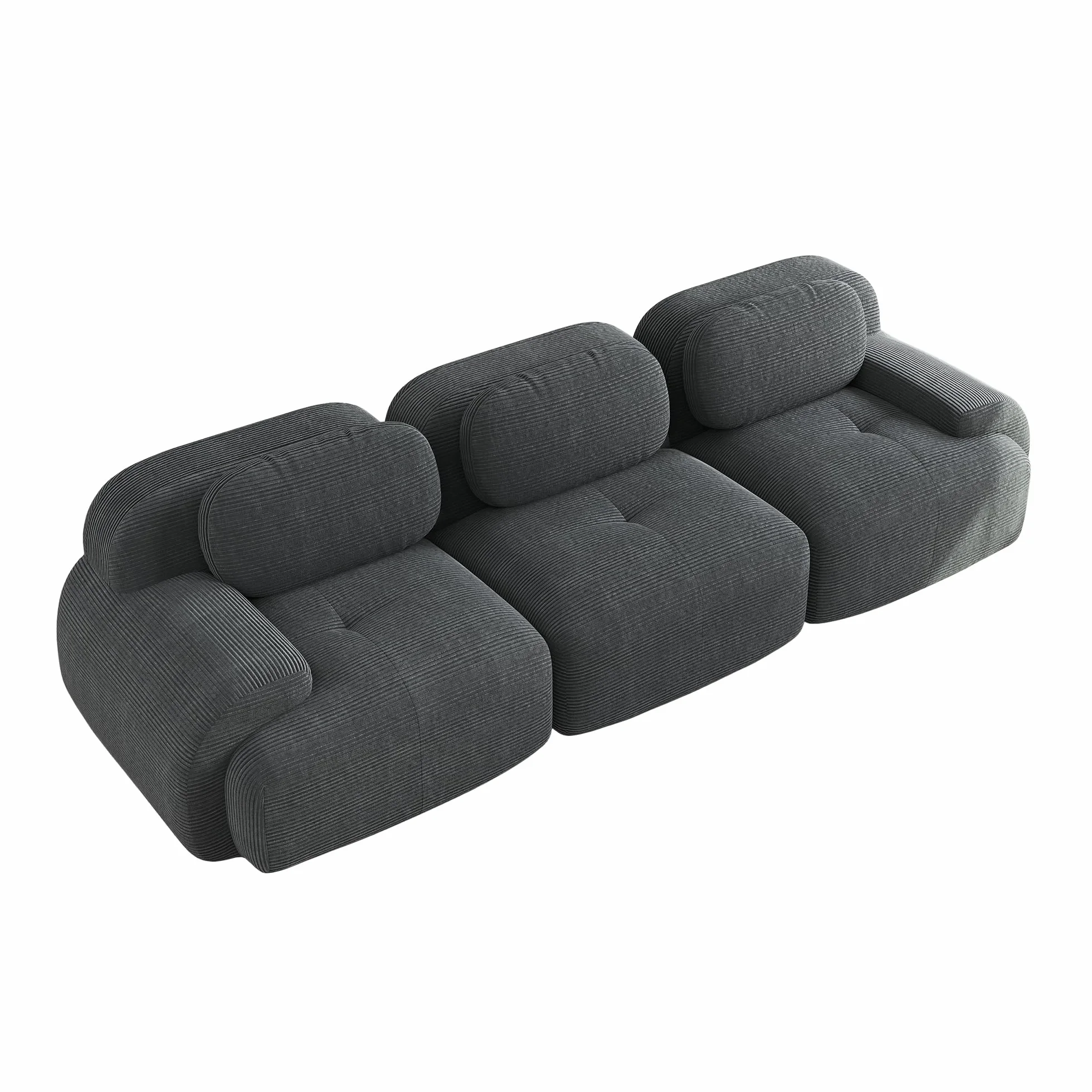 Sofá modular de 3 plazas de tela de pana, sofá sin estructura, sofá comprimido, sin montaje y con base antideslizante, combinable libremente, para salón, zonas de descanso, 298×103×75cm (Gris