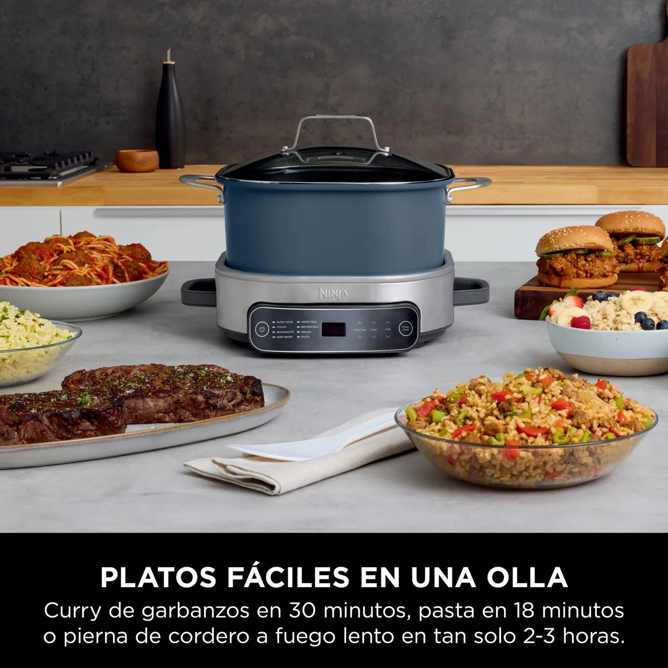 Ninja Foodi PossibleCooker Olla de cocción lenta y arrocera, 6 l, 8 funciones de cocción en 1, azul medianoche, MC1101EU
