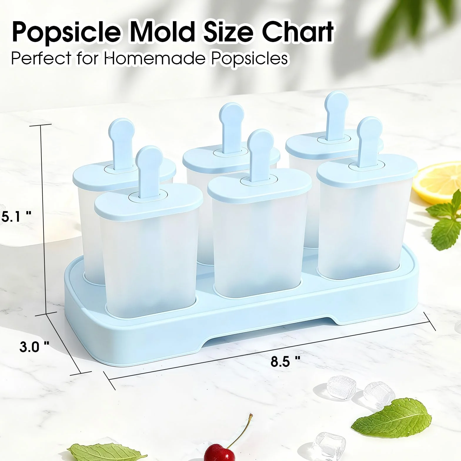 Moldes Helados Silicona 6 Cavidades Sin BPA Grado Alimenticio Reutilizables Aptos Lavavajillas (Azul)