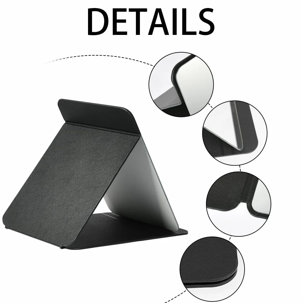 OSDUE Espejo Plegable de Maquillaje de Viaje Portátil de Cuero PU con Soporte Ajustable, Negro Grande y Extra Grande