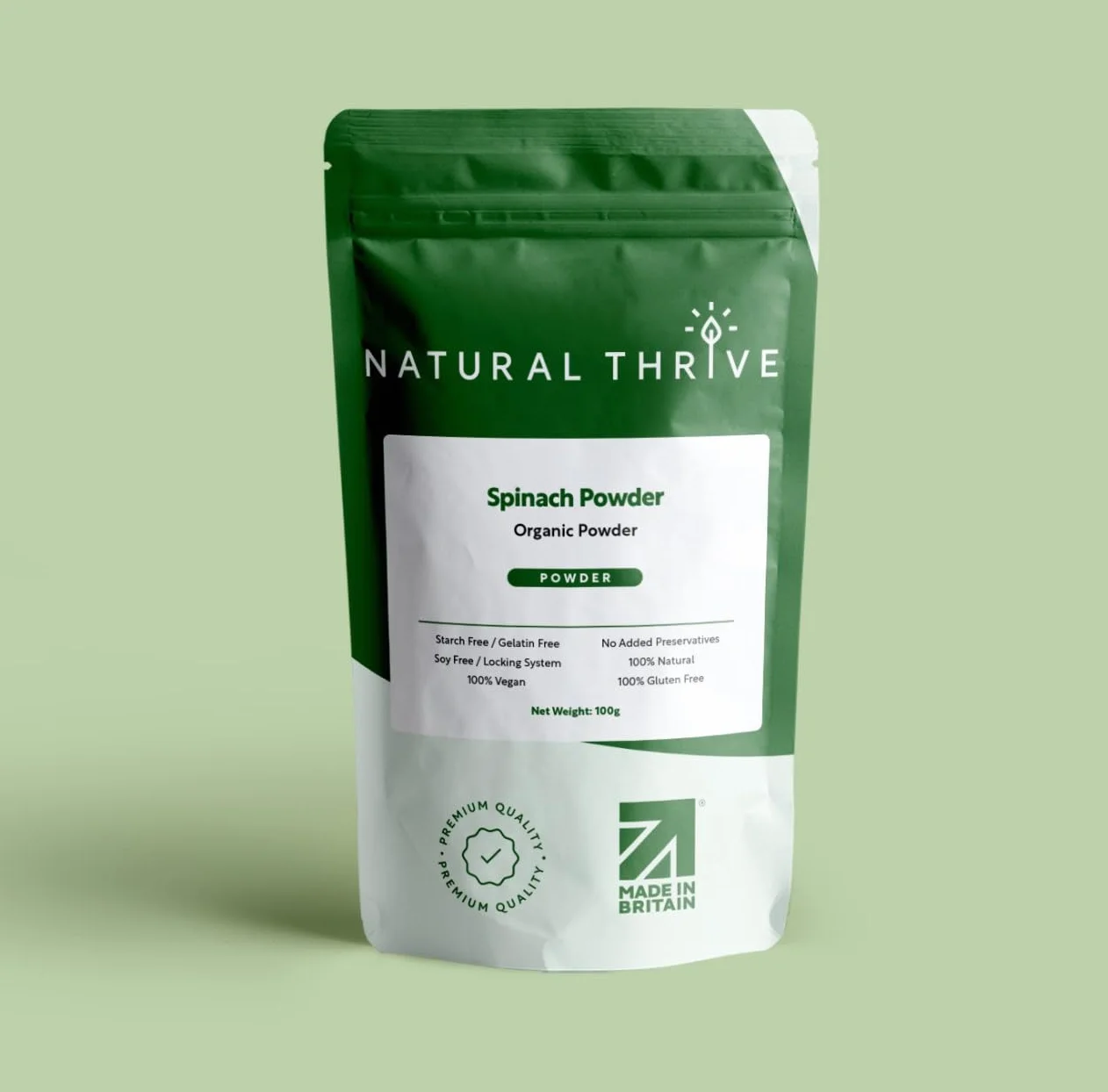 Espinaca orgánica en polvo 100 g, superalimento verde vegano sin gluten sin OMG