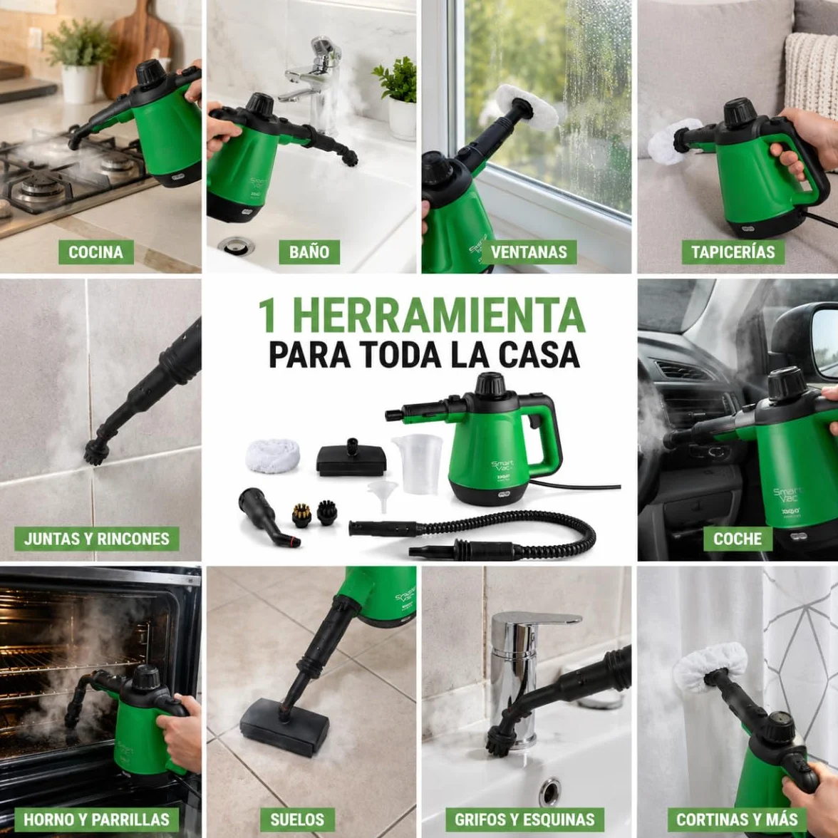 Limpiador a Vapor Multiusos Portátil 1200W 5 en 1 Presurizada con Accesorios - Xsquo