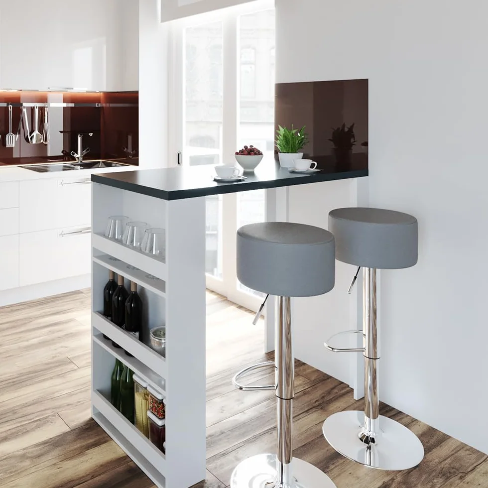 Vicco Set de Mesa de Bar, Blanco/Gris, 57 x 117 cm con 2 taburetes de Bar, Apto como Zona de Comedor Adicional en la Cocina o en el salón