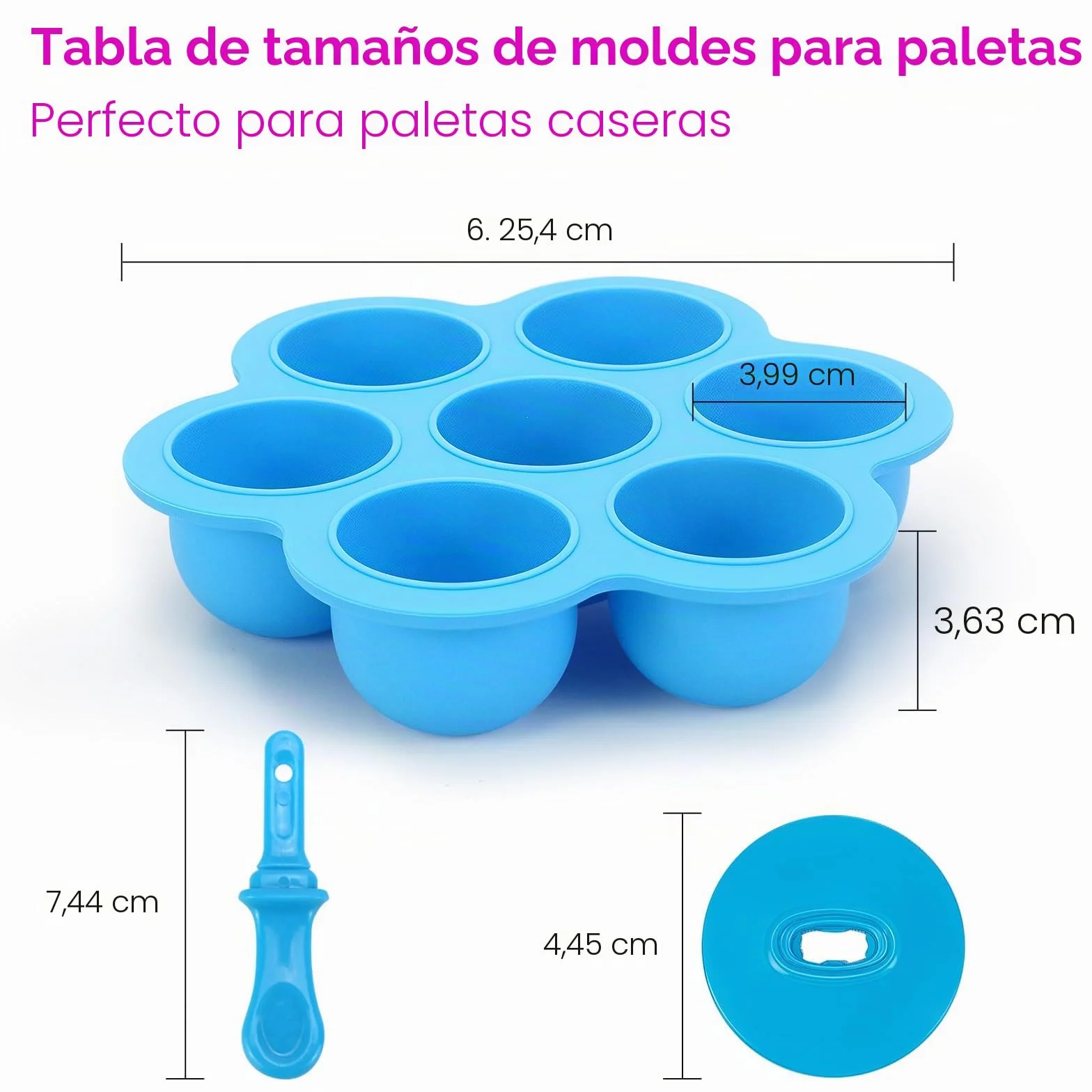 Molde Helados Silicona 7 Cavidades con Palo Sin BPA Apto Horno Lavavajillas Azul