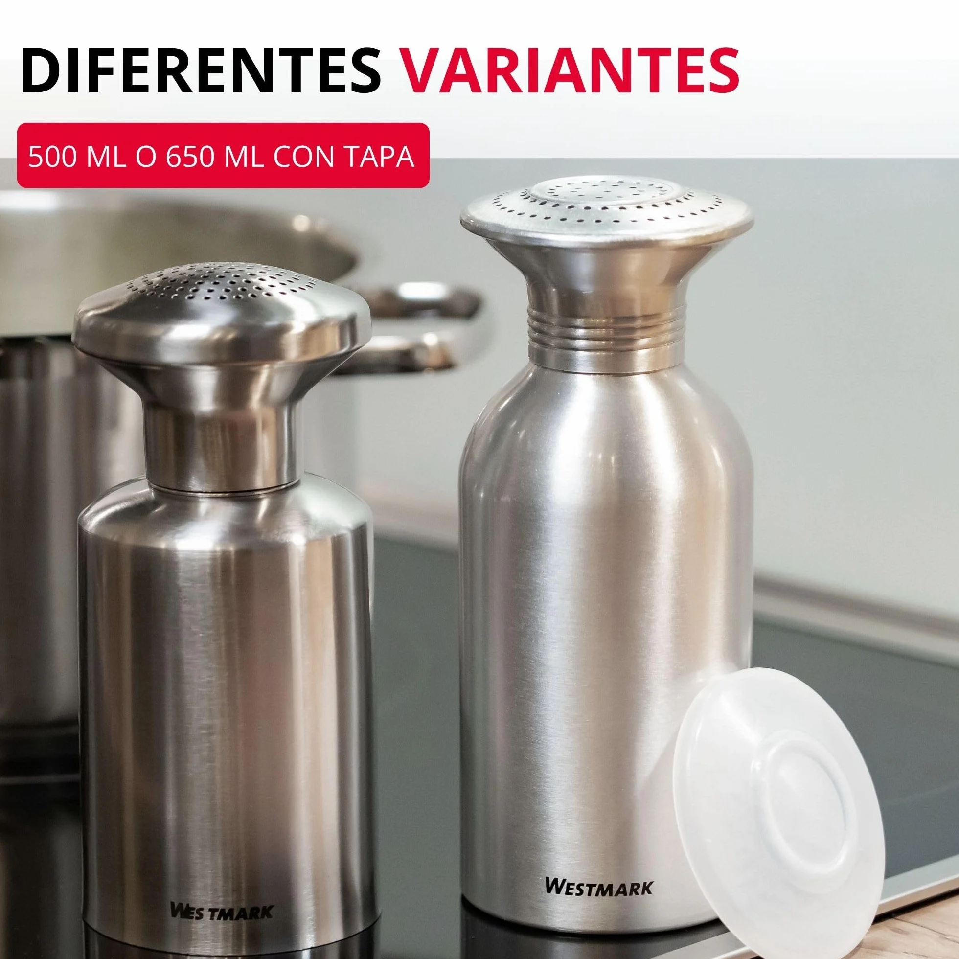 Westmark Salero gastro de aluminio Omega– práctico especiero para catering y cocinas grandes, también apto para azúcar, recipiente para sal con tapa – acero inoxidable, 650 ml