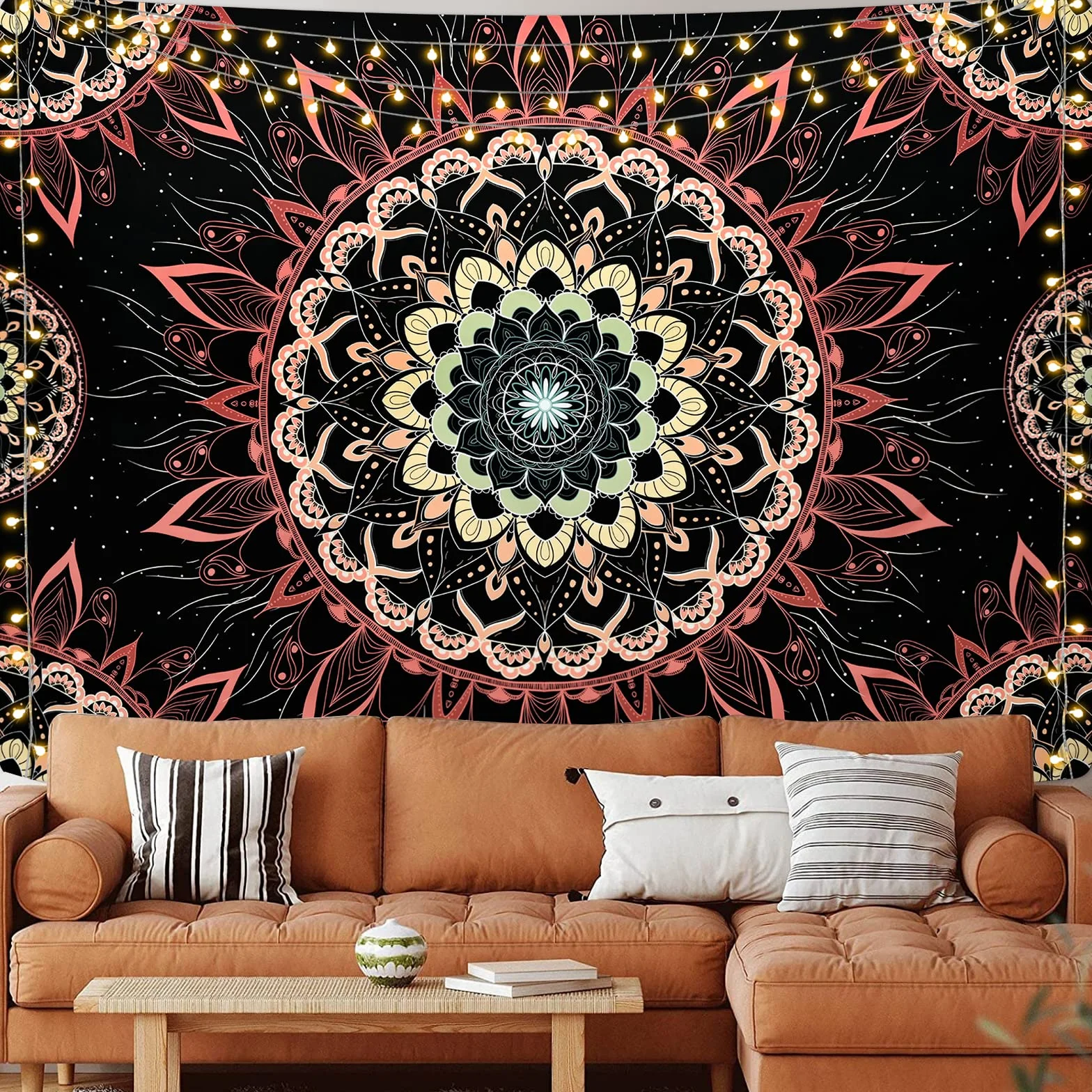 Yugarlibi Mandala Tapiz de Pared Bohemio Rosa Loto 150 x 130 cm