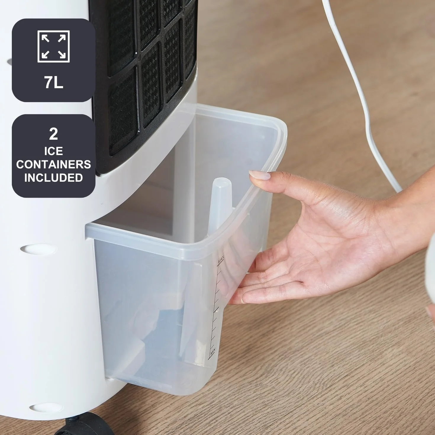 Black+Decker BXAC7E – Ventilador Humidificador Y Purificador | Climatizador | Control Remoto | Oscilación | 3 Velocidades Y Modos | Depósito 7L | 2 Contenedores De Hielo | Caudal 234 m³/h | Blanco