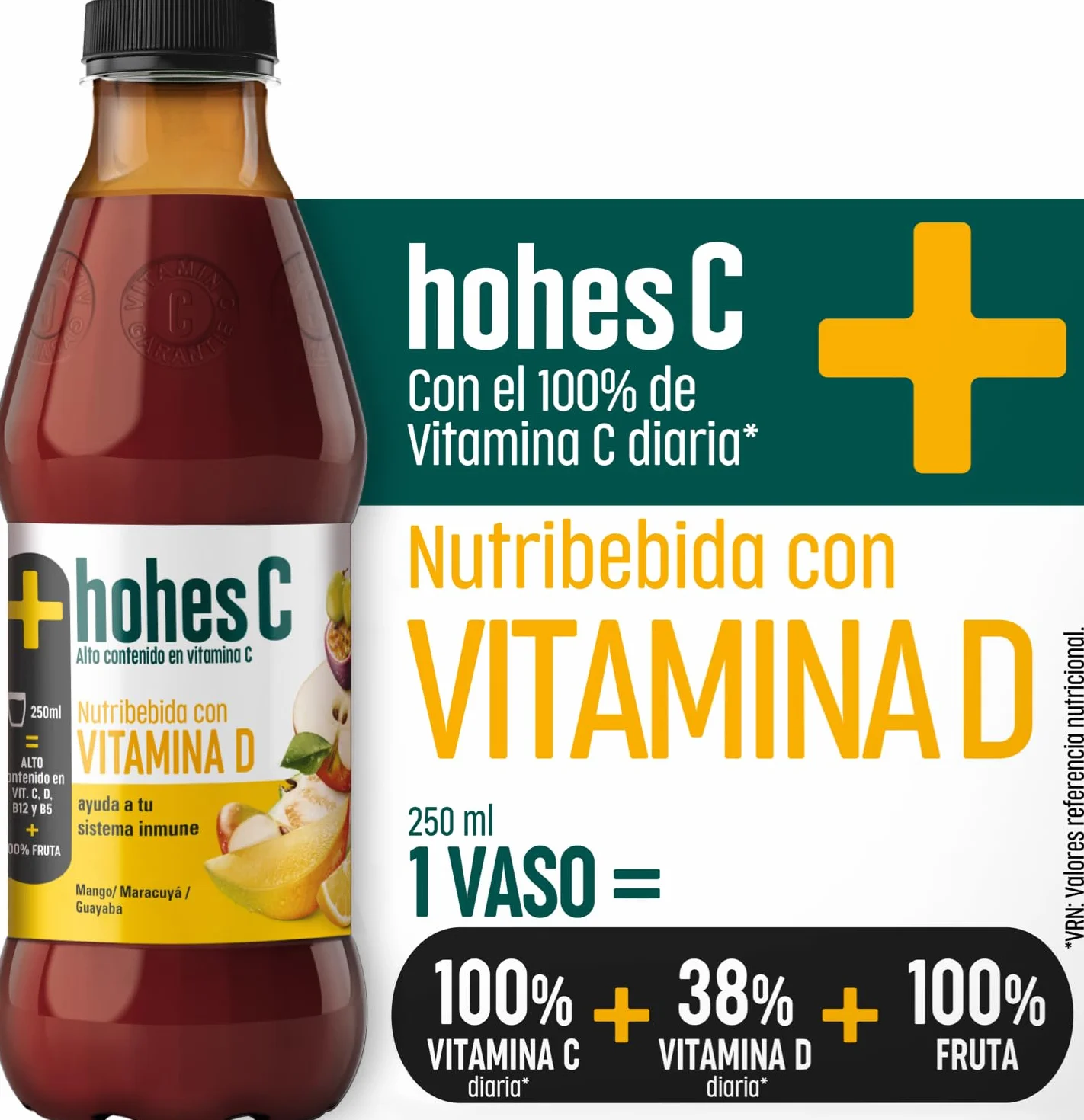 hohes C Plus Zumo con Vitamina C y D Fortalece los huesos 100% natural 1L