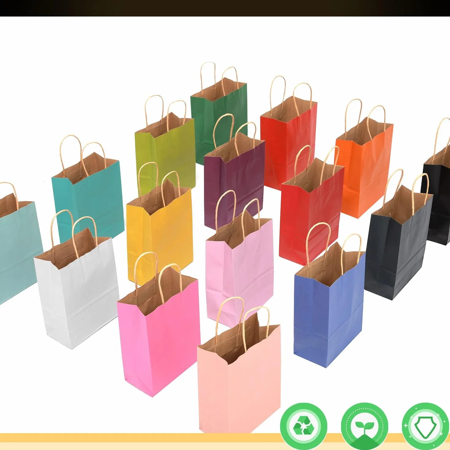 Gcardist 16 bolsas de papel kraft con asas, 21 x 15 x 8 cm, pequeñas bolsas de regalo, 16 bolsas de colores diferentes, versátiles (8,3 x 6 x 3 pulgadas, tamaño pequeño)