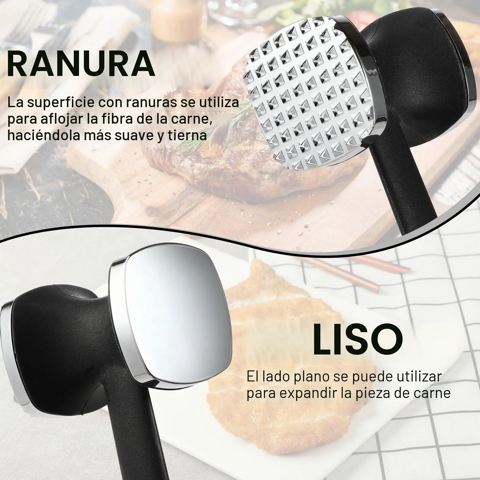 Martillo Ablandador de Carne Doble Cara de Acero Inoxidable para Cocina