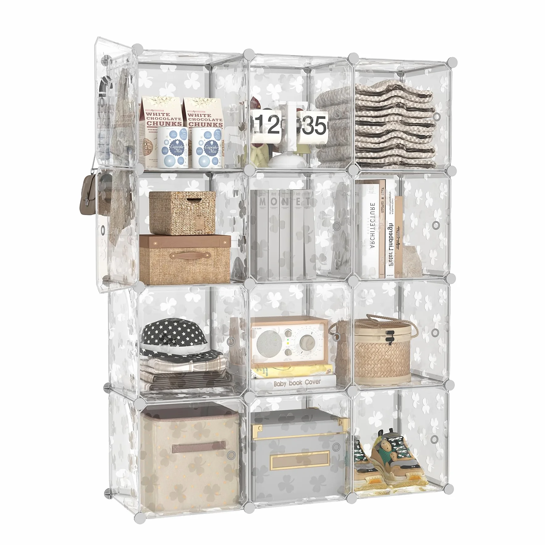 C&AHOME Organizador de Almacenamiento de 12 Cubos, Estante Modular de Plástico Transparente para Dormitorio y Sala