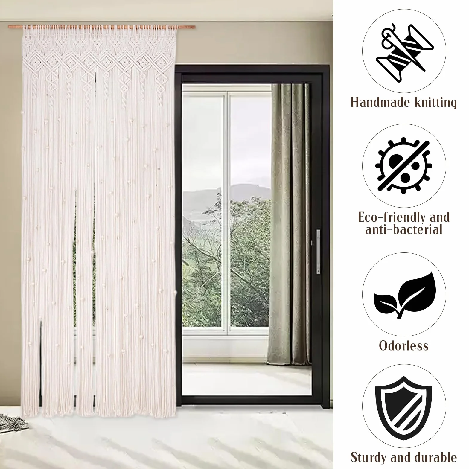OUGPIU Cortina Bohemia de Macramé,90x200cm Cortina para Colgar en la Pared,Tapiz Puerta Ventana Divisor Armario Decoración Pared,Cortinas Tejidas a Mano Para Arco de Boda,Sala de Estar,Habitación