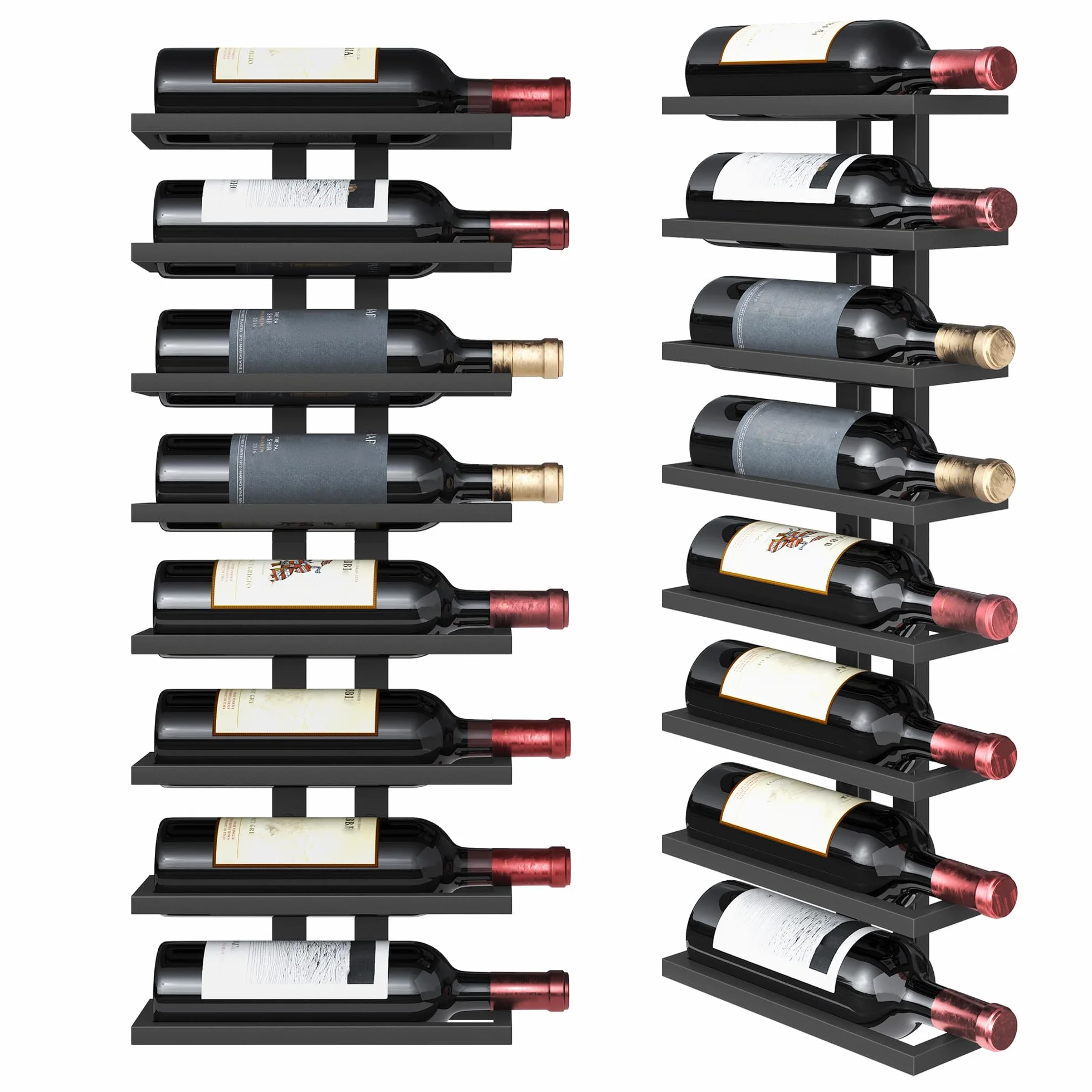 FAVOOSTY Botellero de Pared, Botellero Vertical, Estante para Botellas con 8 Niveles, 8 Botellas de Vino, Soporte para Botellas, Estante de Metal para Botellas de Vino, para Comedor, Bodega, Negro