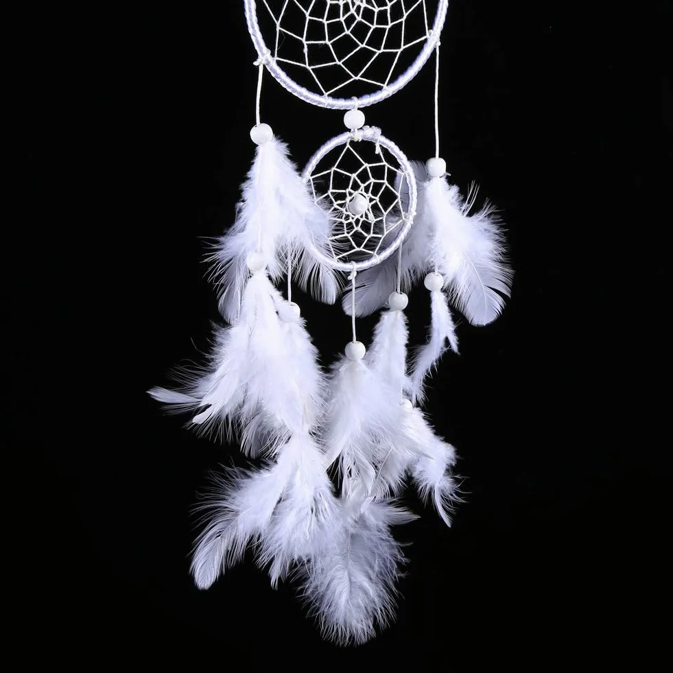 Nikou Atrapasueños Blanco, atrapasueños de Plumas Blancas, Estilo Indio, Cuentas de Madera, campanillas de Viento, Colgante para Colgar en la Ventana de la Pared del hogar Decoración