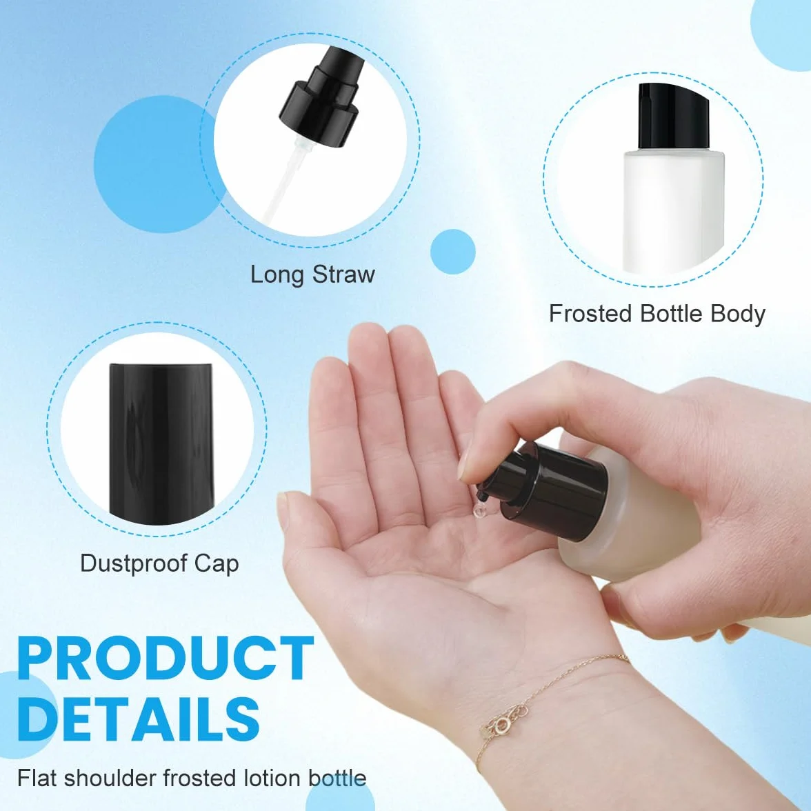 Botellas de viaje de vidrio esmerilado 100 ml a prueba de fugas con bomba negra