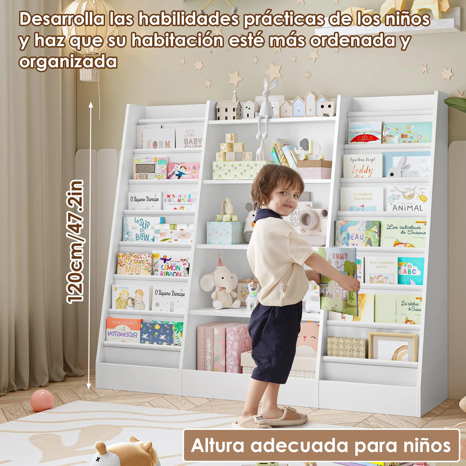 FOREHILL Mueble Almacenaje Juguetes, Librería Infantil Montessori, Estantería Infantil para Jugetes y Libros, Organizador Juguetes Infantil, Blanco, 3 Filas, 129 x 120 x 35 cm