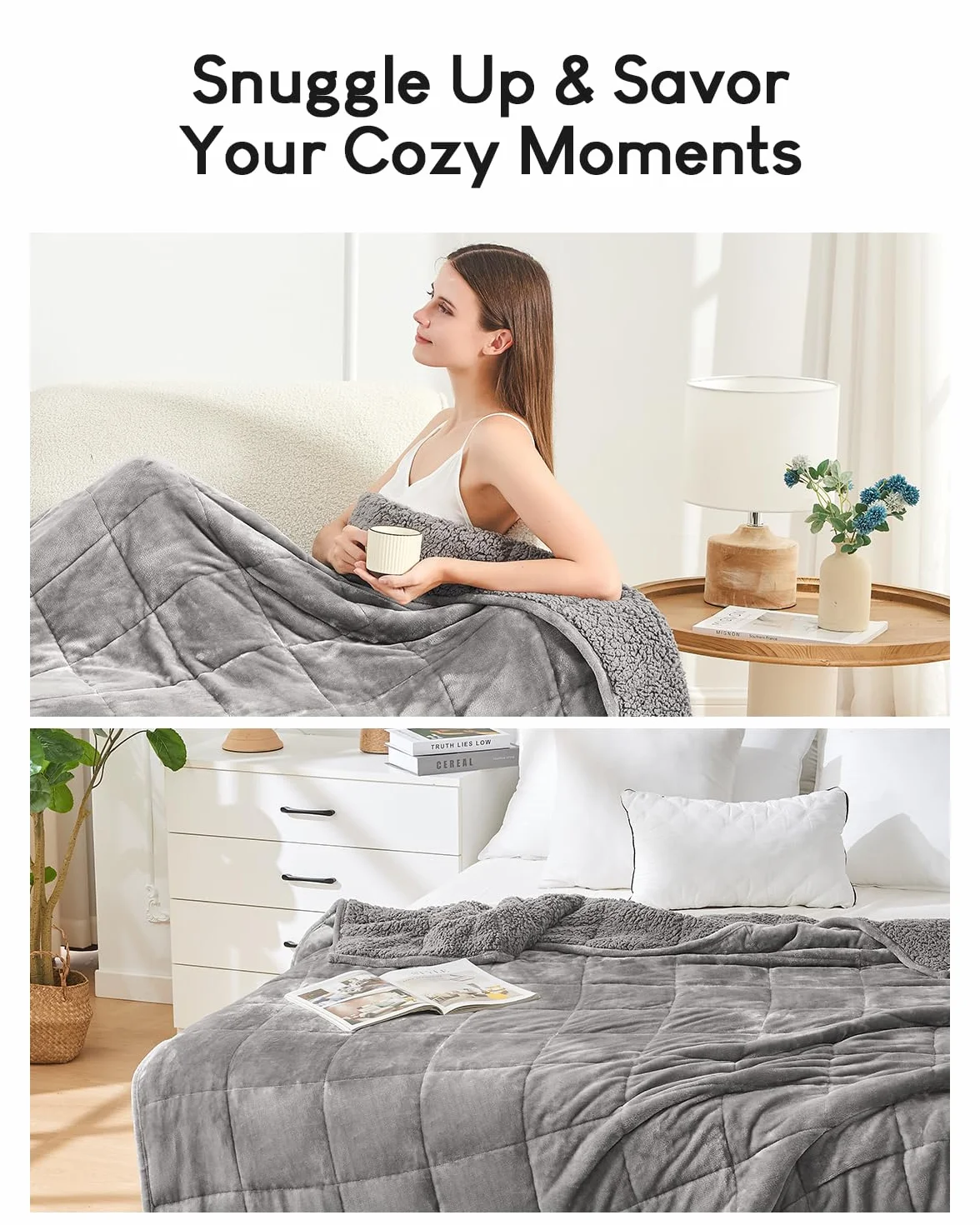 Cottonblue Manta con peso de 150 cm x 200 cm, 7 kg para Queen Ded, ultra suave, acogedora y cómoda, manta de sherpa para relajarse y dormir, manta de cama pesada con cuentas de cemárico, 60 x 80