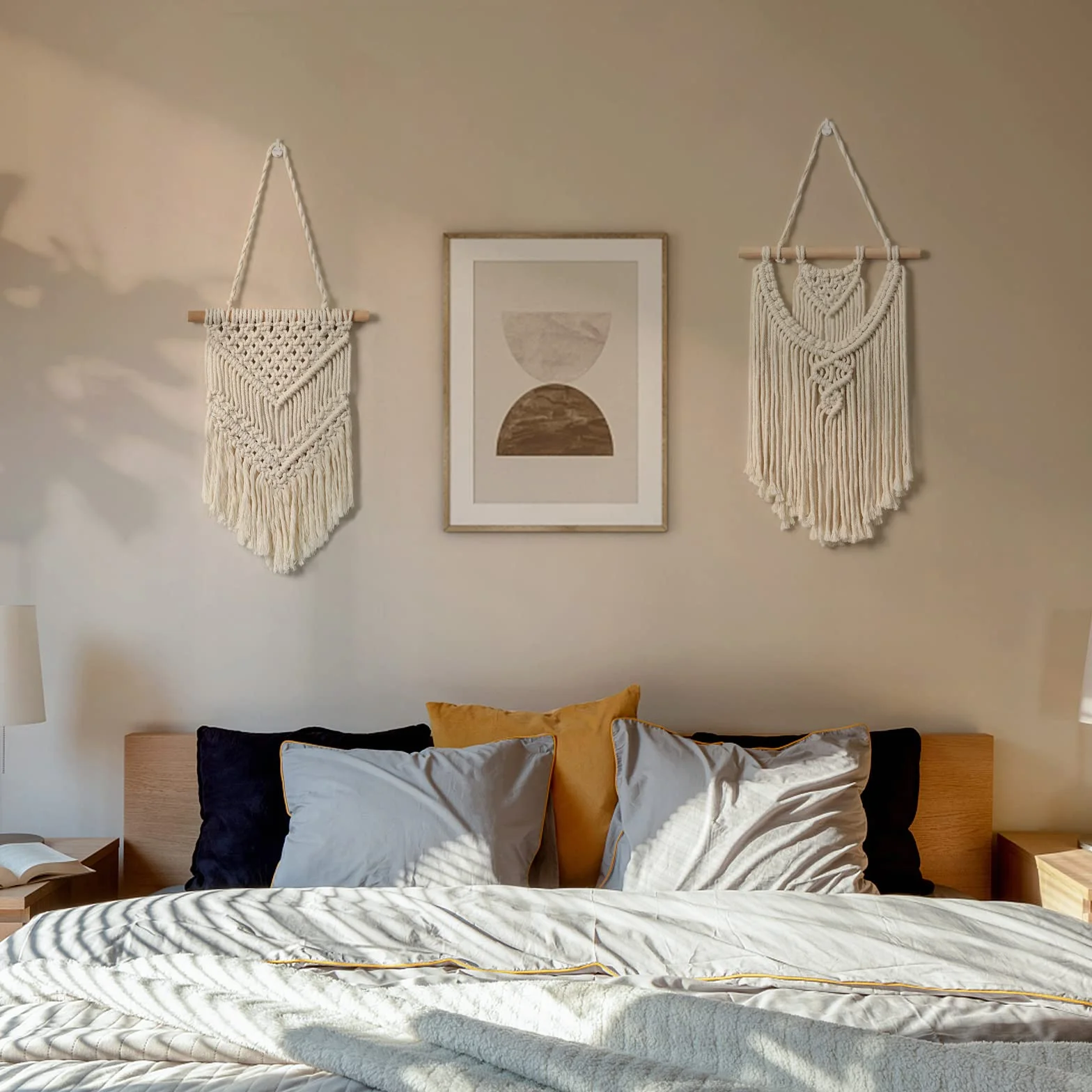 LOMOHOO 2 Piezas Tapices de Macramé para Colgar en la Pared Pequeños Tapices Tejidos Arte de Pared Decorativo - Ideales para decoración bohemia del hogar, apartamento, habitación infantil