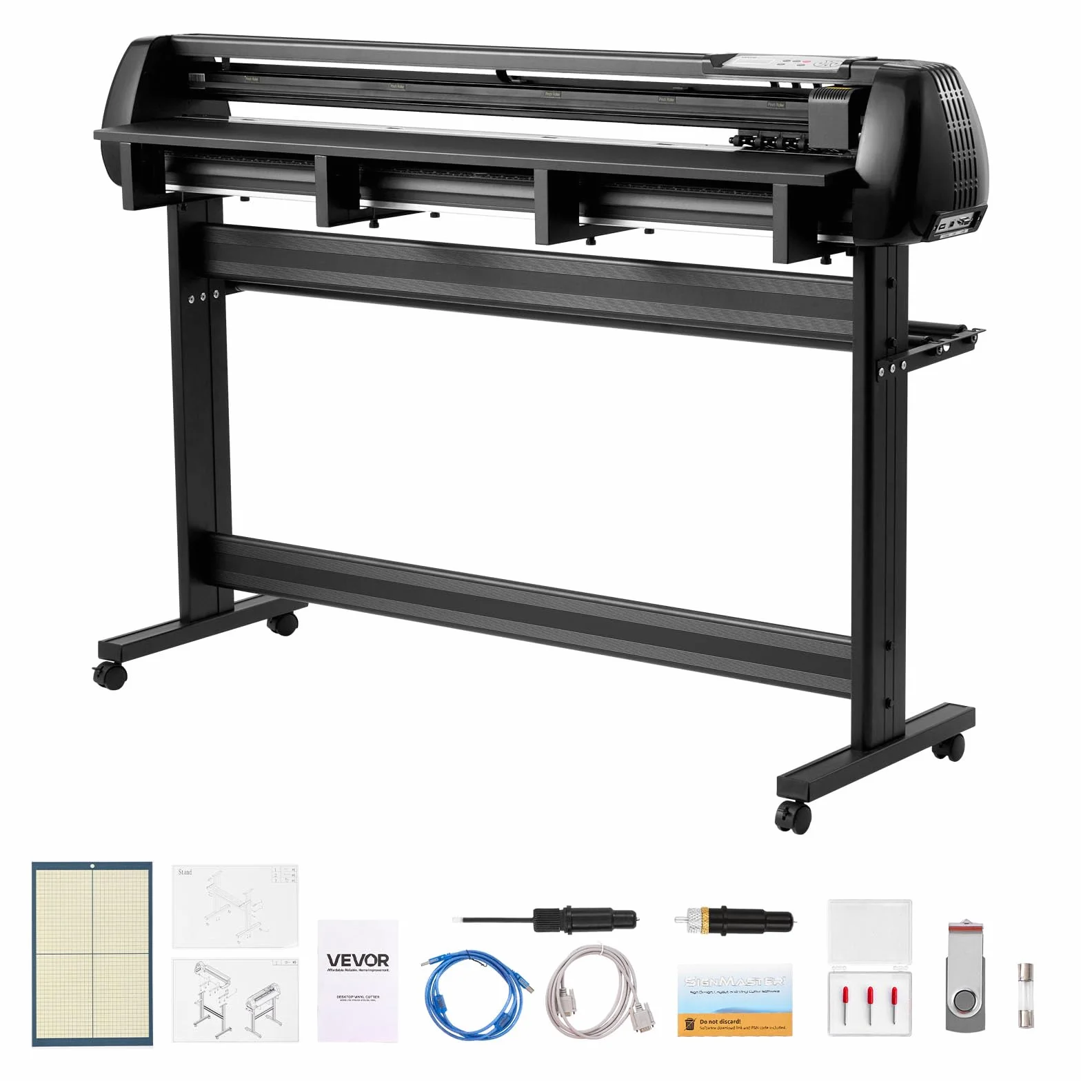 VEVOR Máquina de Corte de Vinilo, con Ancho de Alimentación Máximo de 135 cm, Cuchillas Dobles y Pantalla LED, Windows + Mac, de Plástico ABS y Aleación de Aluminio, 95 W, 1560 x 455 x 1050 mm