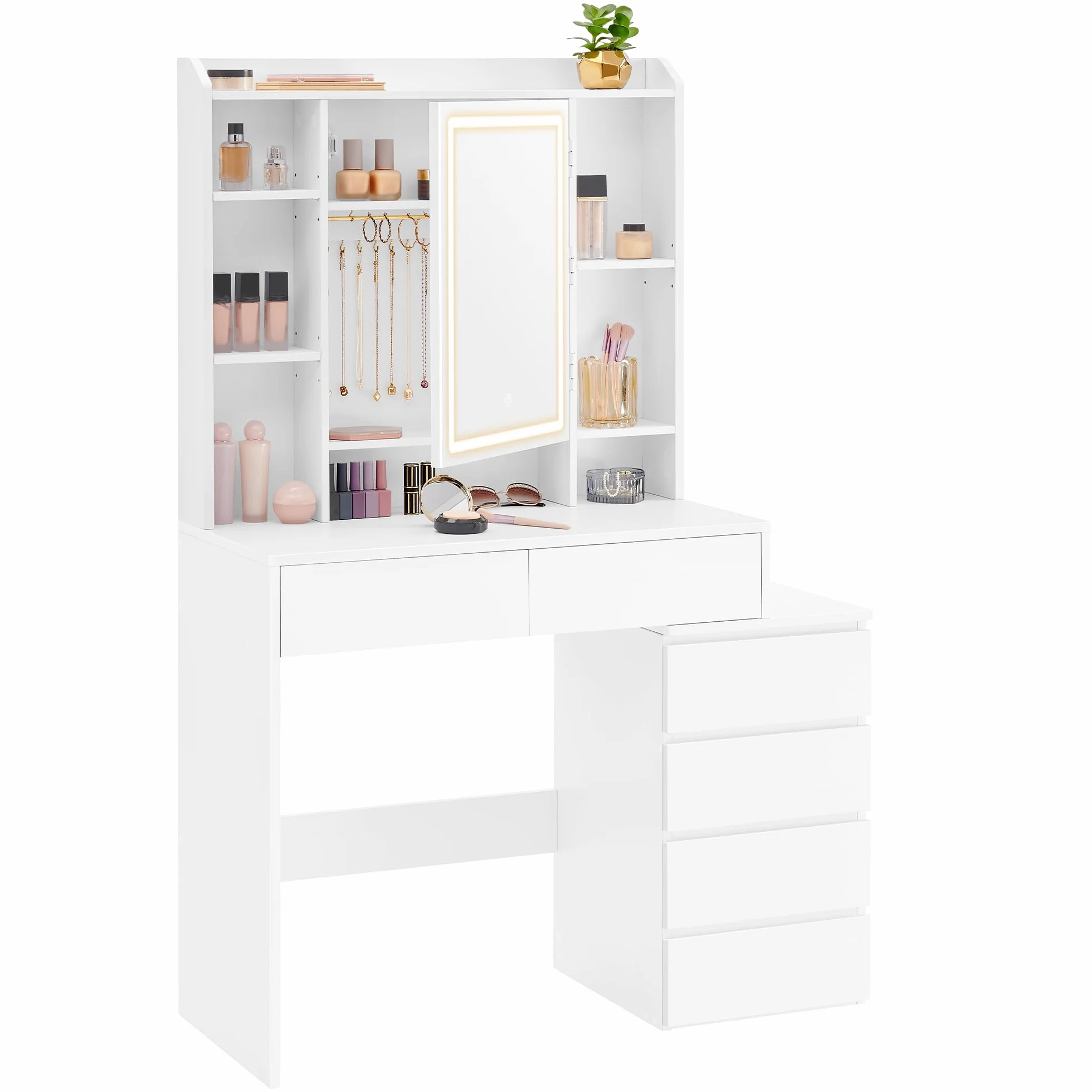 VASAGLE Kailyn Colección Tocador con Luces LED Mesa de Maquillaje con Espejo 40 x 97,5 x 145 cm Blanco Nube