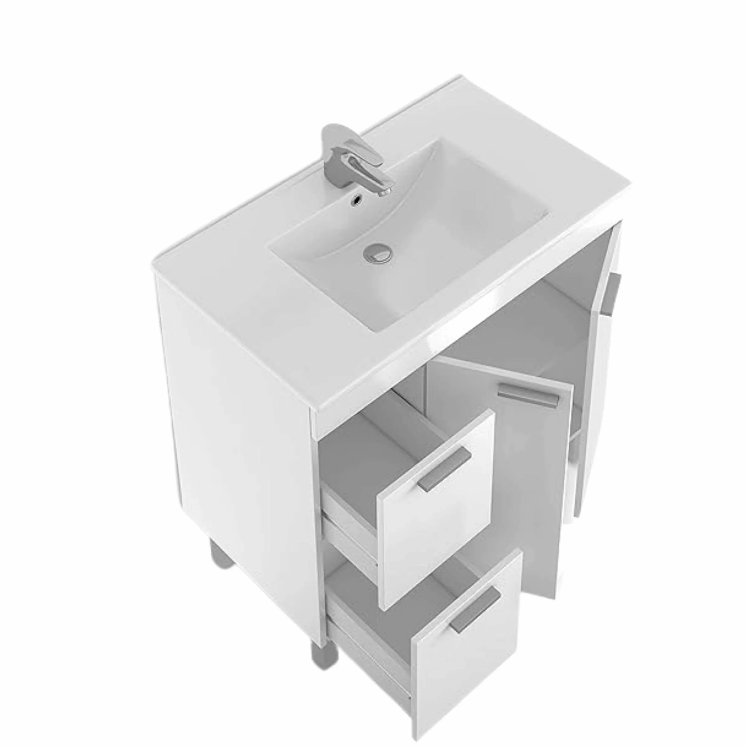 ARKITMOBEL Mueble de Baño con 2 Puertas 2 Cajones y Espejo, Módulo Baño, Color Blanco Brillo, Medidas: 80 x 80 x 45 (Alto x Ancho x Fondo, en centímetros), Modelo Aktiva (Lavabo no Incluido)