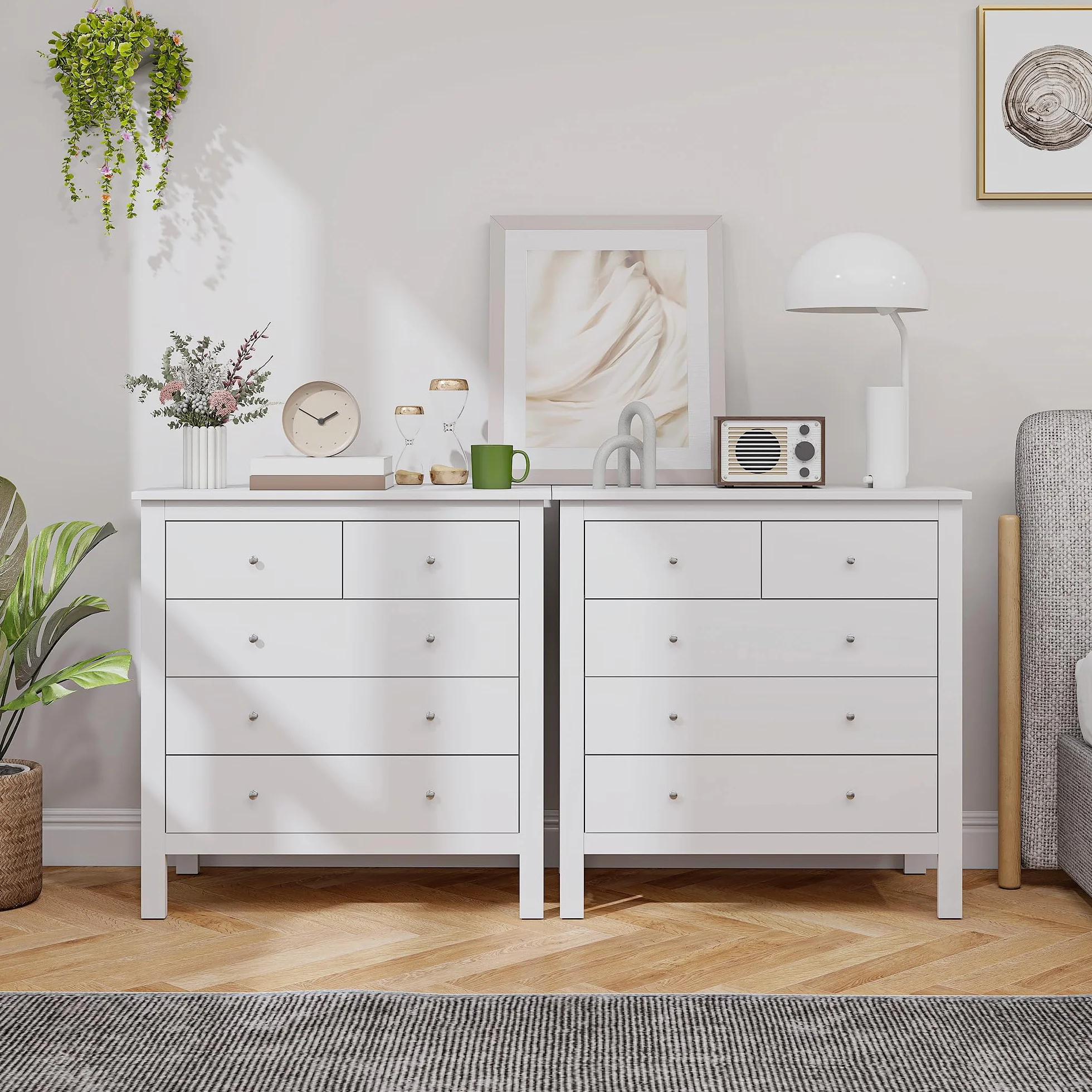 HOMCOM Cómoda con 5 Cajones, Cómoda Dormitorio con Patas Elevadas, Cajonera para Salón, Oficina, Estilo Moderno, 79x39,5x80,5 cm, Blanco