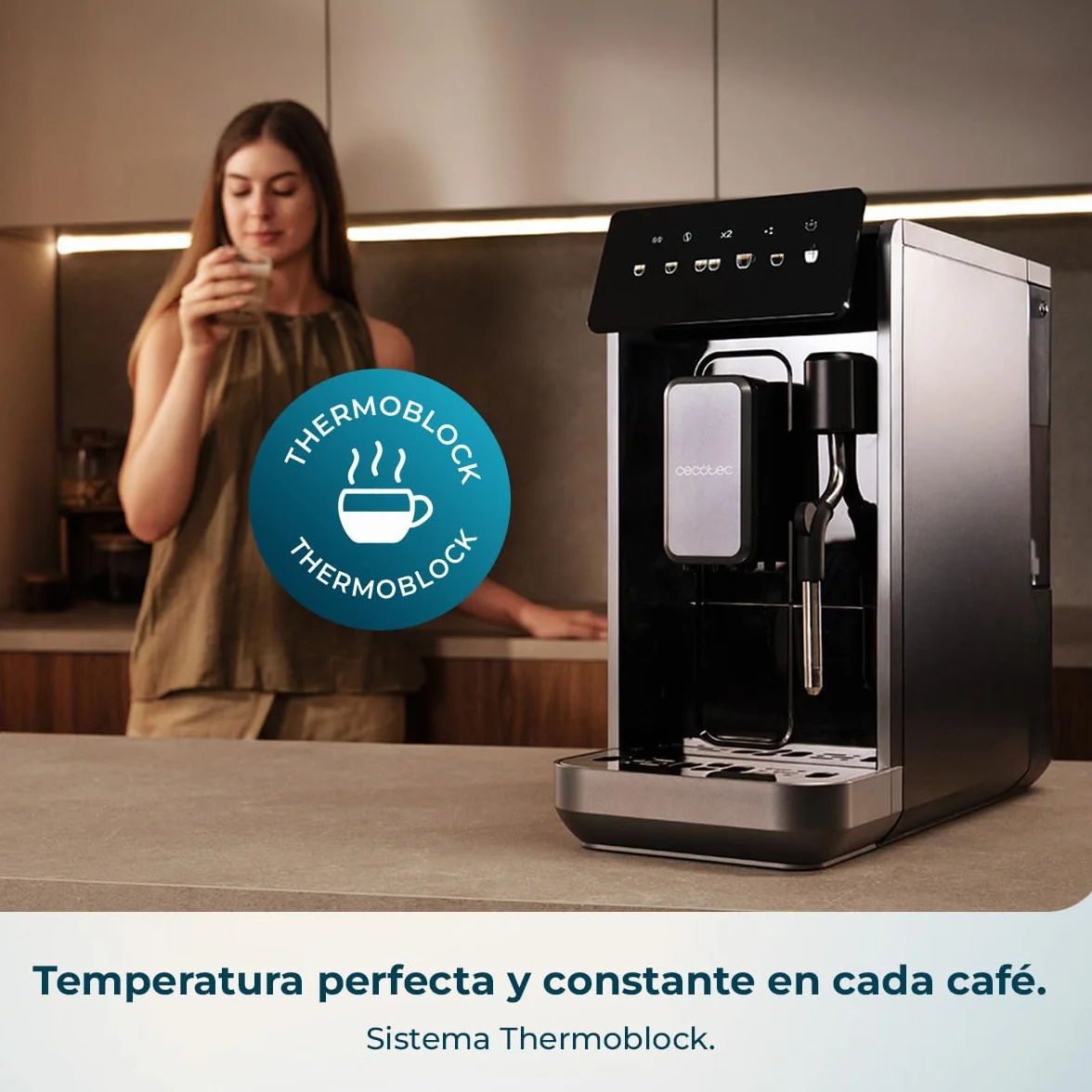 Cecotec Cafetera Superautomática con Vaporizador y Unidad de Procesado 20g Cremmaet Lungo Steam. 19Bares, Thermoblock, 5 Bebidas, 5 Niveles Molido, Descalcificación, Depósito 2L, Pantalla Táctil