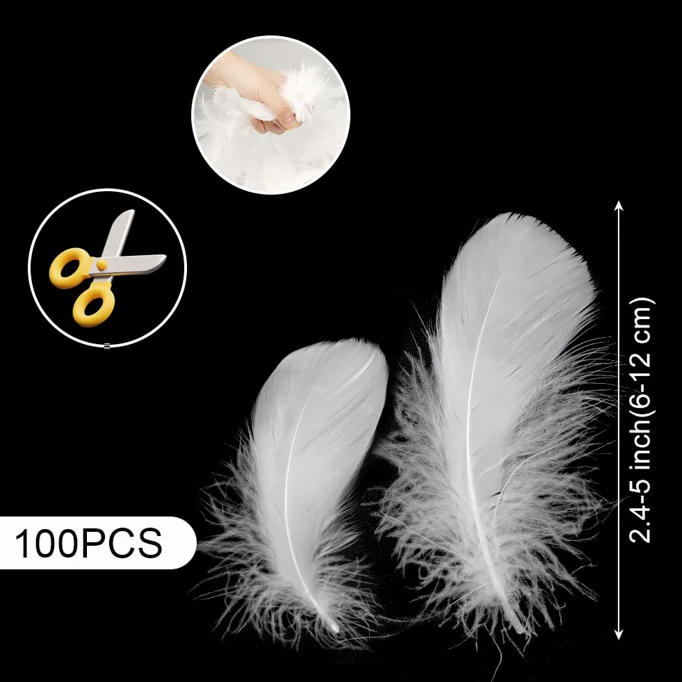 Plumas de Ganso Blancas 6-12cm, 100 Piezas para Manualidades, Atrapasueños, DIY Tocado