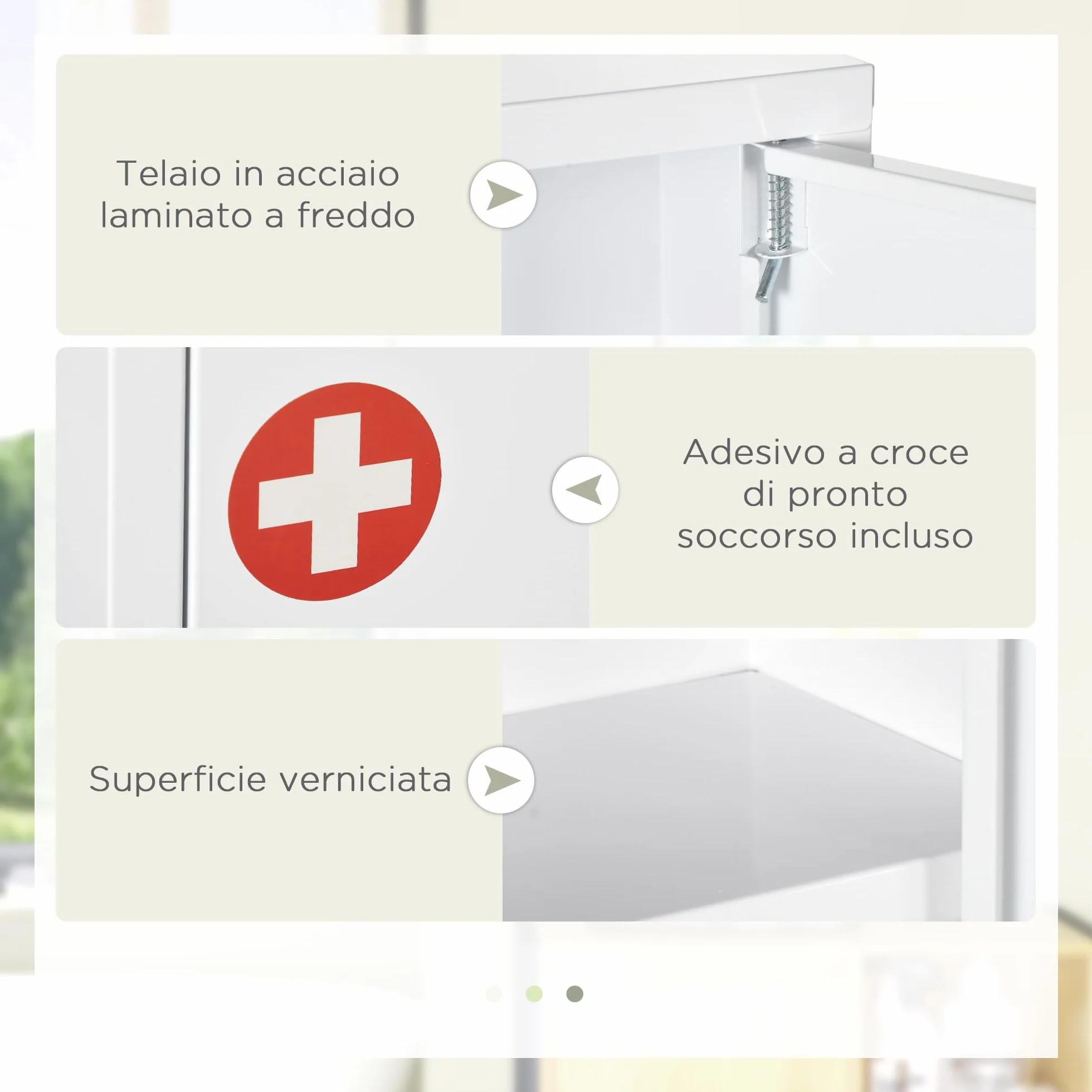 Kleankin Botiquín de Pared de Acero 3 Niveles Armario con Cerradura 40x15x53,5 cm Blanco