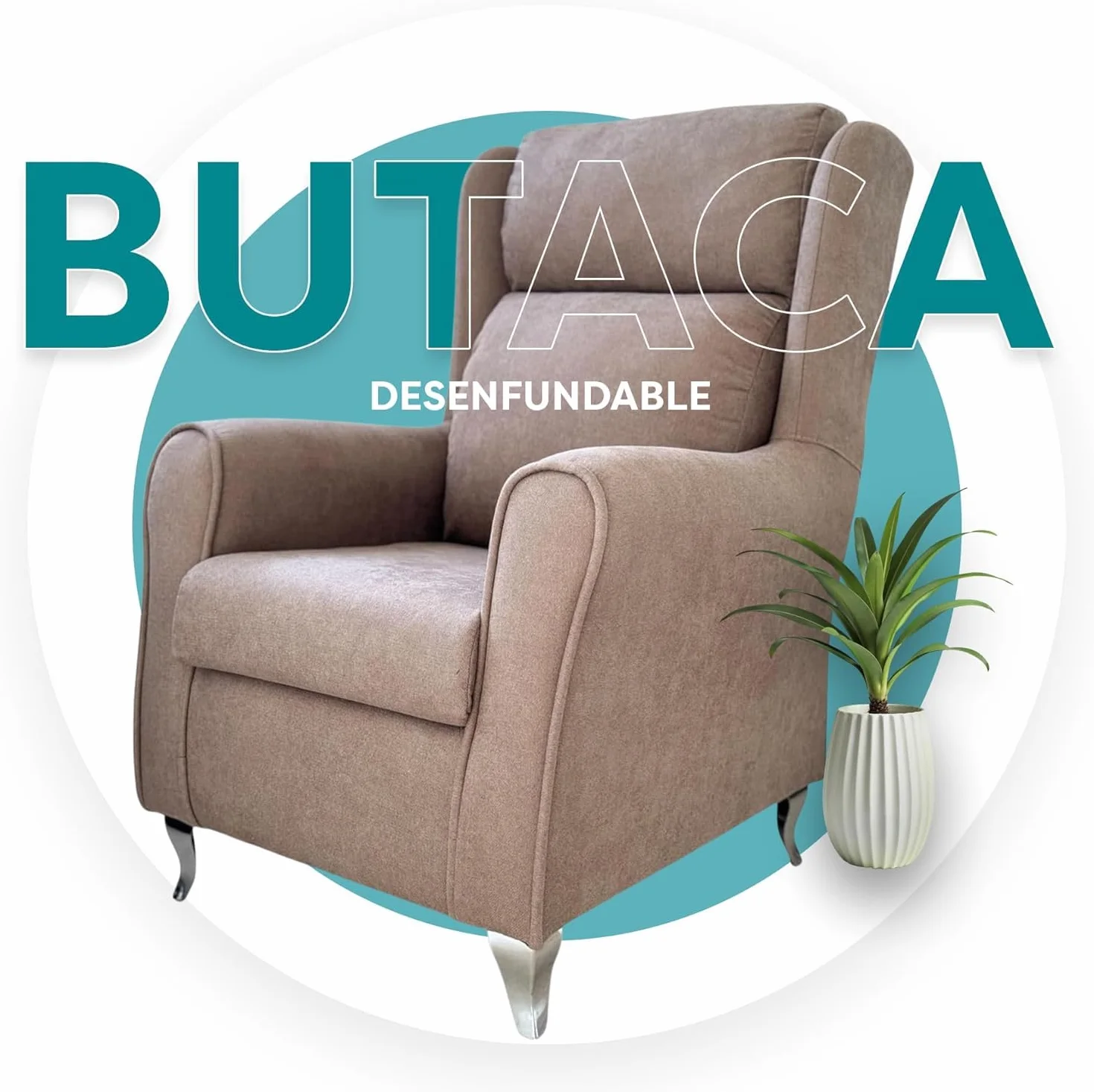 HOME&SOFAS SI | Sillón Lectura Cómodo para Salón o Sala de Estar | Con Respaldo Desenfundable | Butacas de Salón para Sala de Estar | Sillón de Descanso | Butaca con Respaldo y Patas Metálicas
