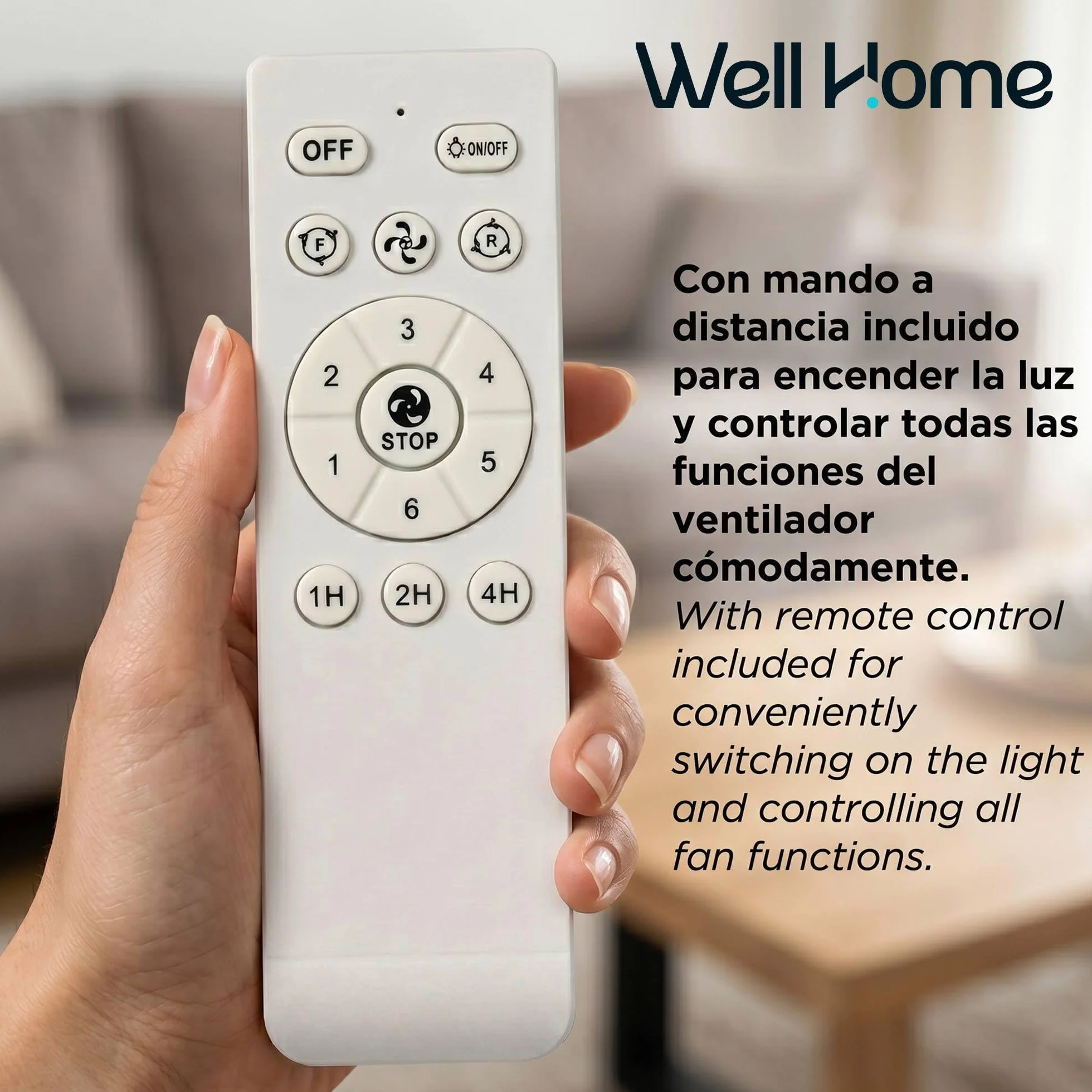 Well Home 2x Ventilador de Techo con Luz LED Ø53x30cm - Aspas retráctiles, Silencioso, 6 Velocidades, Mando a distancia y luz regulable 3 Tonos