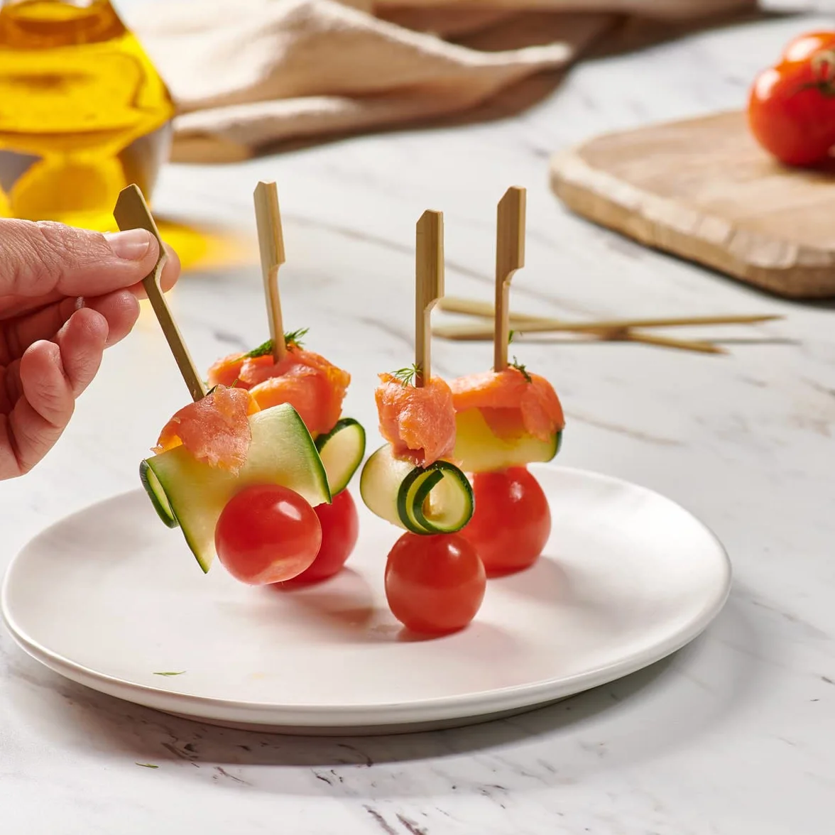 Comfy Package [100 unidades - 12 cm] Palillos de madera de, pinchos de bambú - Palillos para cócteles, parrillas, aperitivos, frutas, barbacoas y sándwiches.