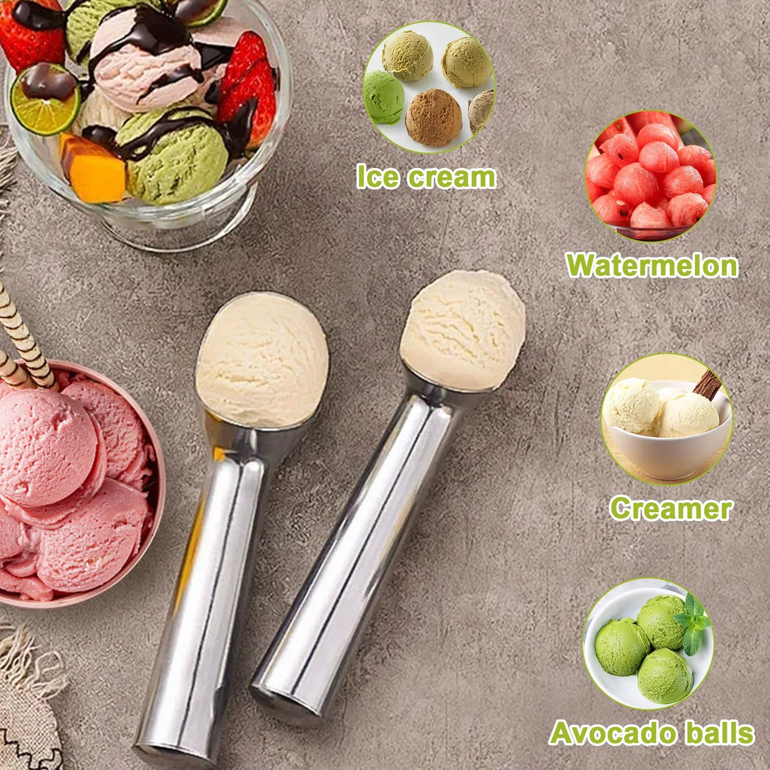 Cuchara para Helado 2 Piezas 18,5 cm Antiadherente Sacabolas Helado Resistente