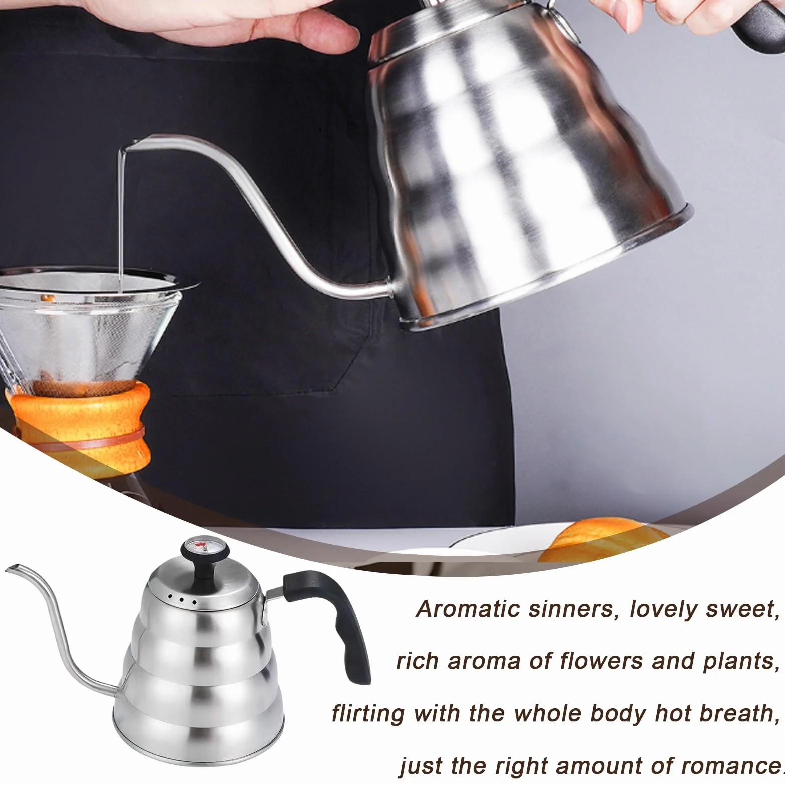 Hervidor De Cuello De Cisne: Tetera Con Control De Temperatura, De Acero Inoxidable, Hervidor De Agua De Cuello De Cisne Con Termómetrocuello Y Boquilla Larga Para El Hogar Y La Cocina