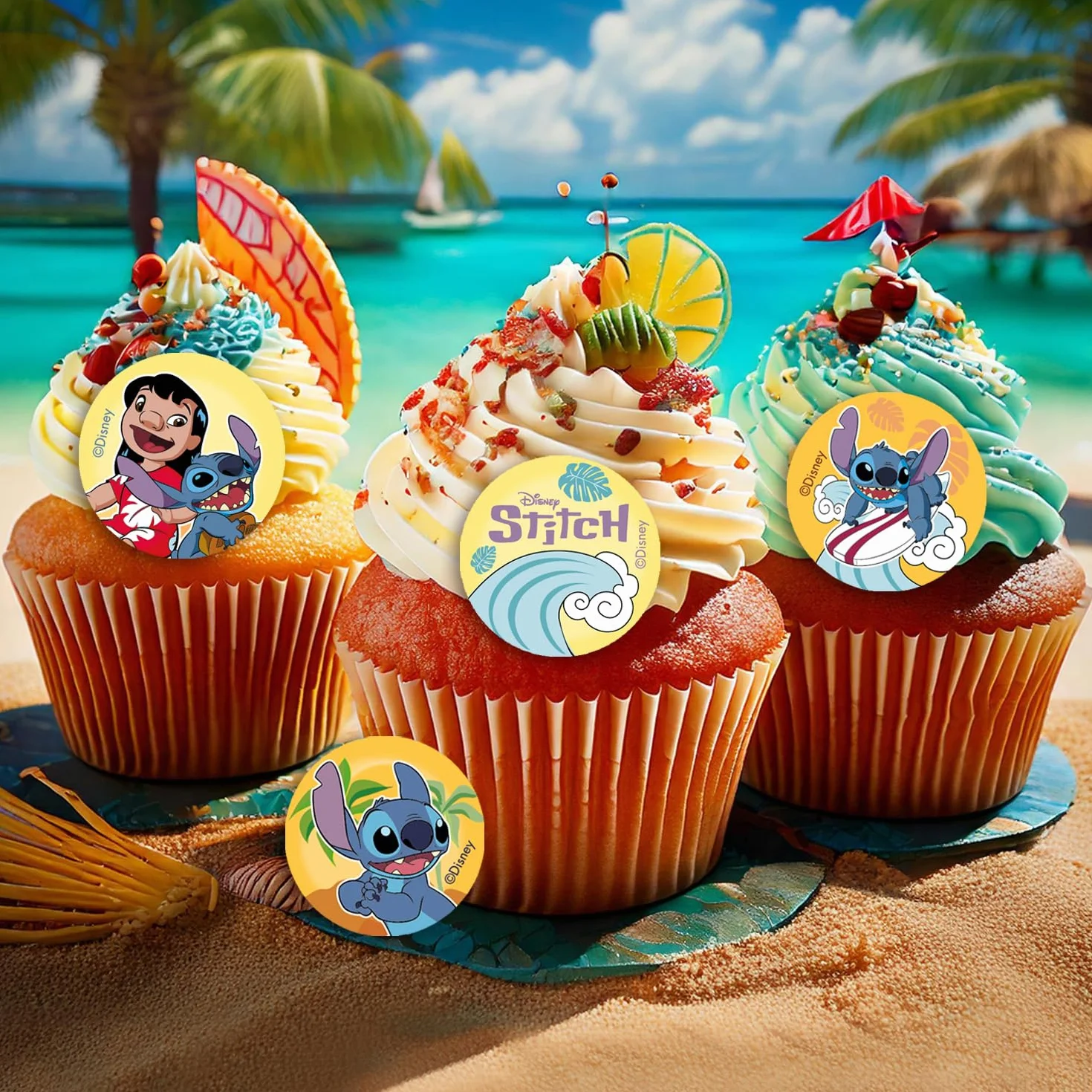 Mini Discos de Stitch 3,4 cm - Decoración para Repostería de Cumpleaños Infantiles - Papel Comestible Sin Gluten ni Lactosa