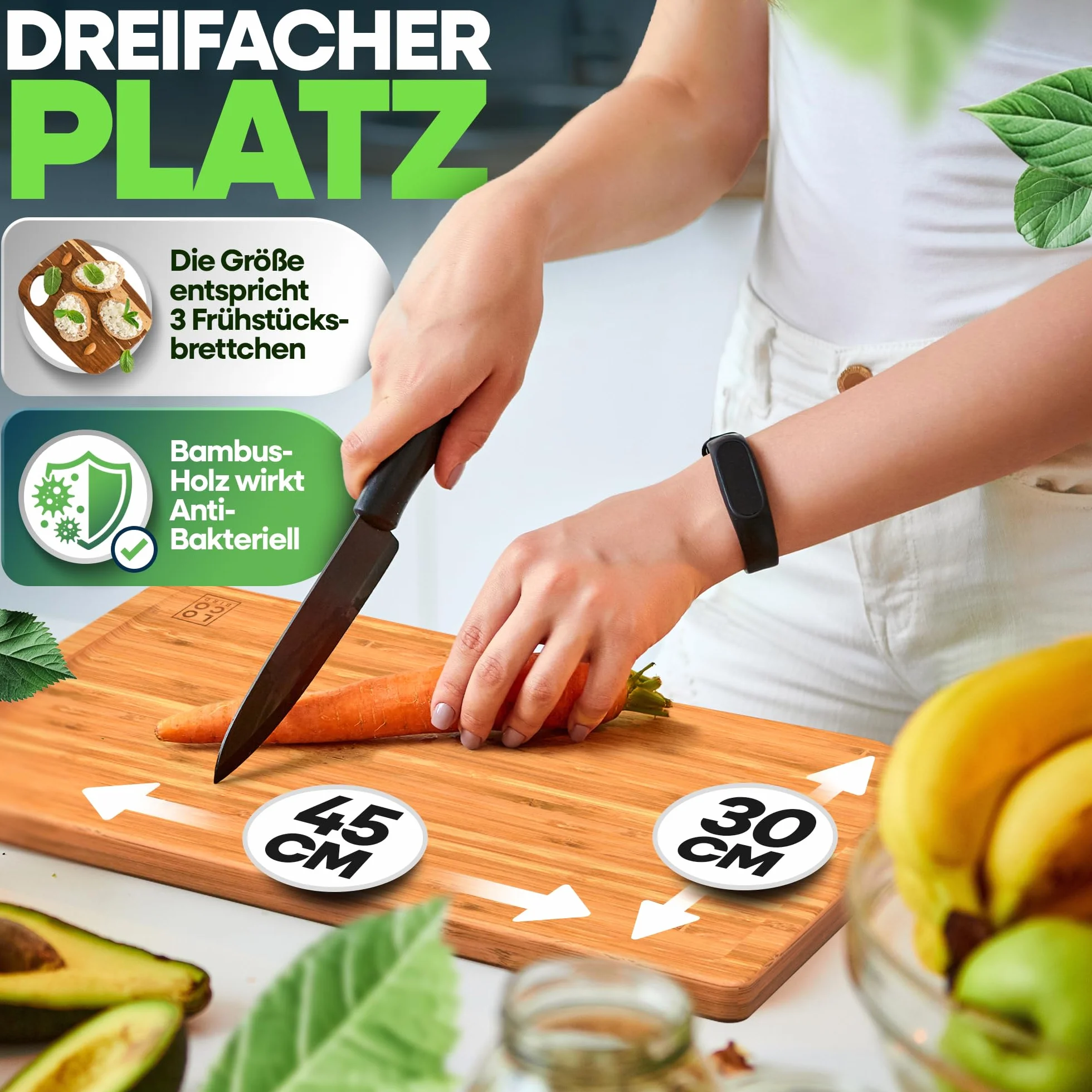 Tabla de cortar cocina bambú macizo con ranura de jugo 44,8x30x2 cm antibacteriana