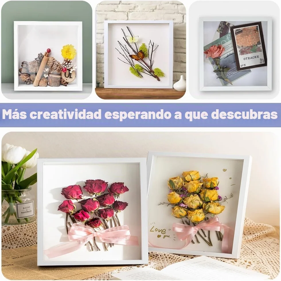 HEKOBAG Marco de Fotos 3D con Profundidad, 20,3 * 20,3cm Marcos con Profundidad 3cm, Marco de Fotos para Rellenar, Marco de Objeto Rellenable Forma Cuadrada, Marco Profundo Caja de Exhibición Blanco