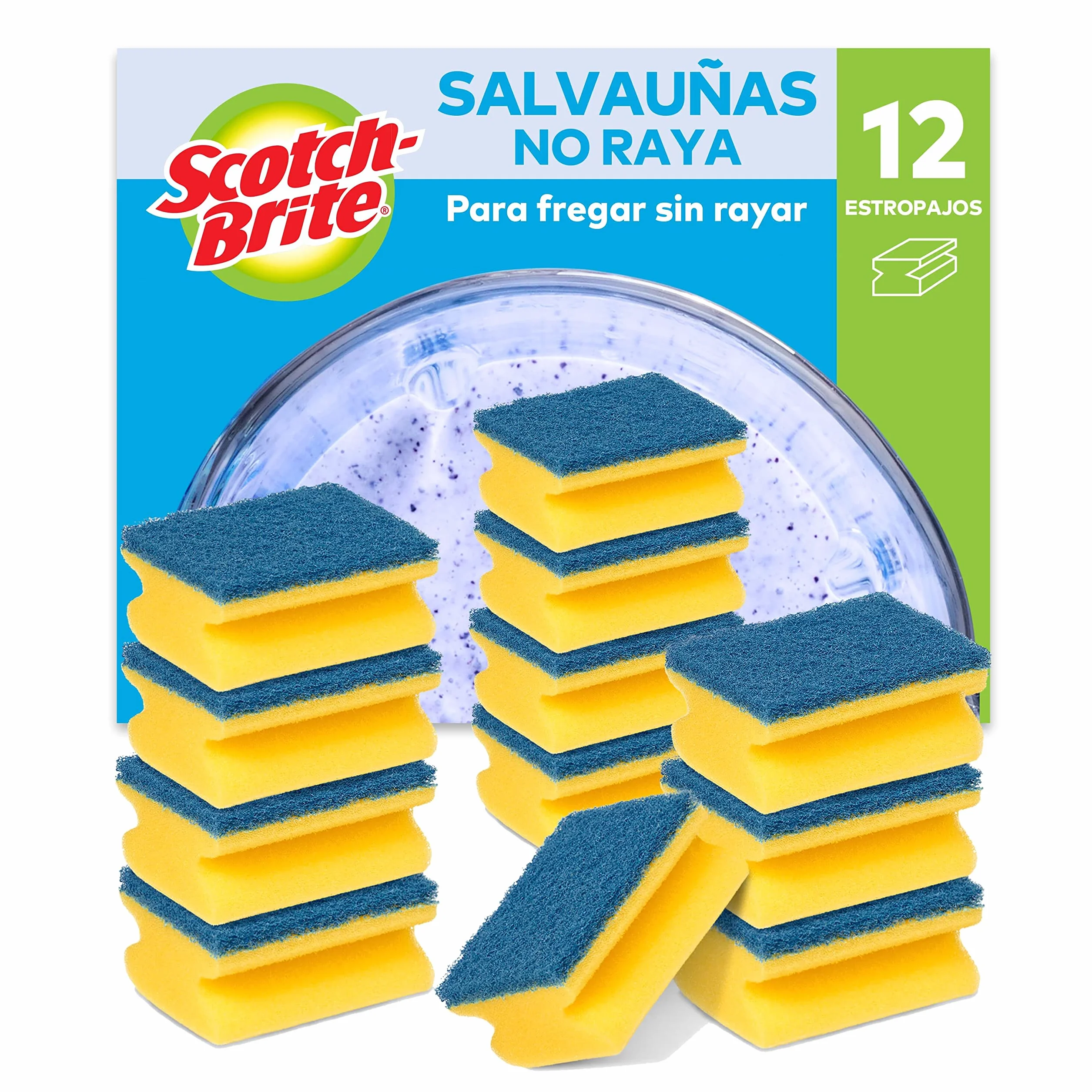 Scotch-Brite Estropajo para fregar sin rayar 12 esponjas paquete para cristal y cocina antiadherentes
