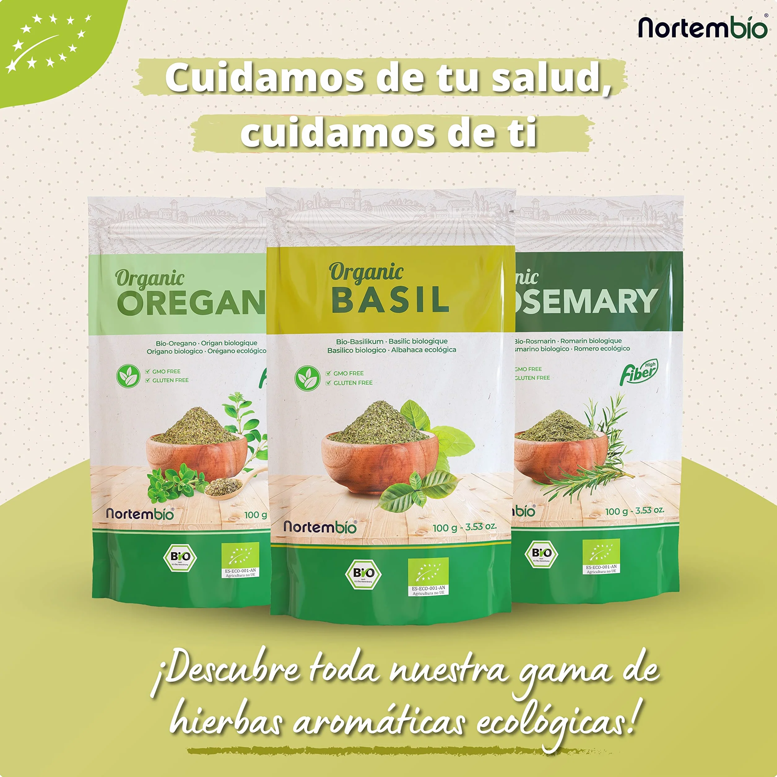 Nortembio Albahaca Ecológica en Polvo 100 g Especia Natural Gourmet sin Aditivos para Pesto, Salsas, Ensaladas