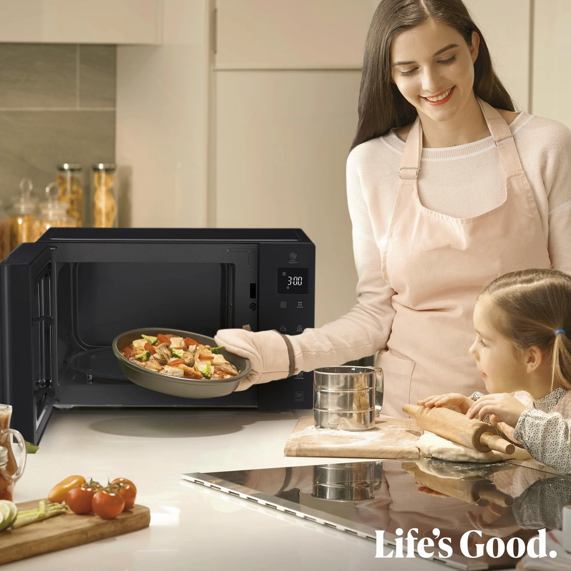 LG MH6535GIB - Microondas con grill, 1000 W, Smart Inverter, Display digital, Color Negro Transparente, 1000 W, 25 l