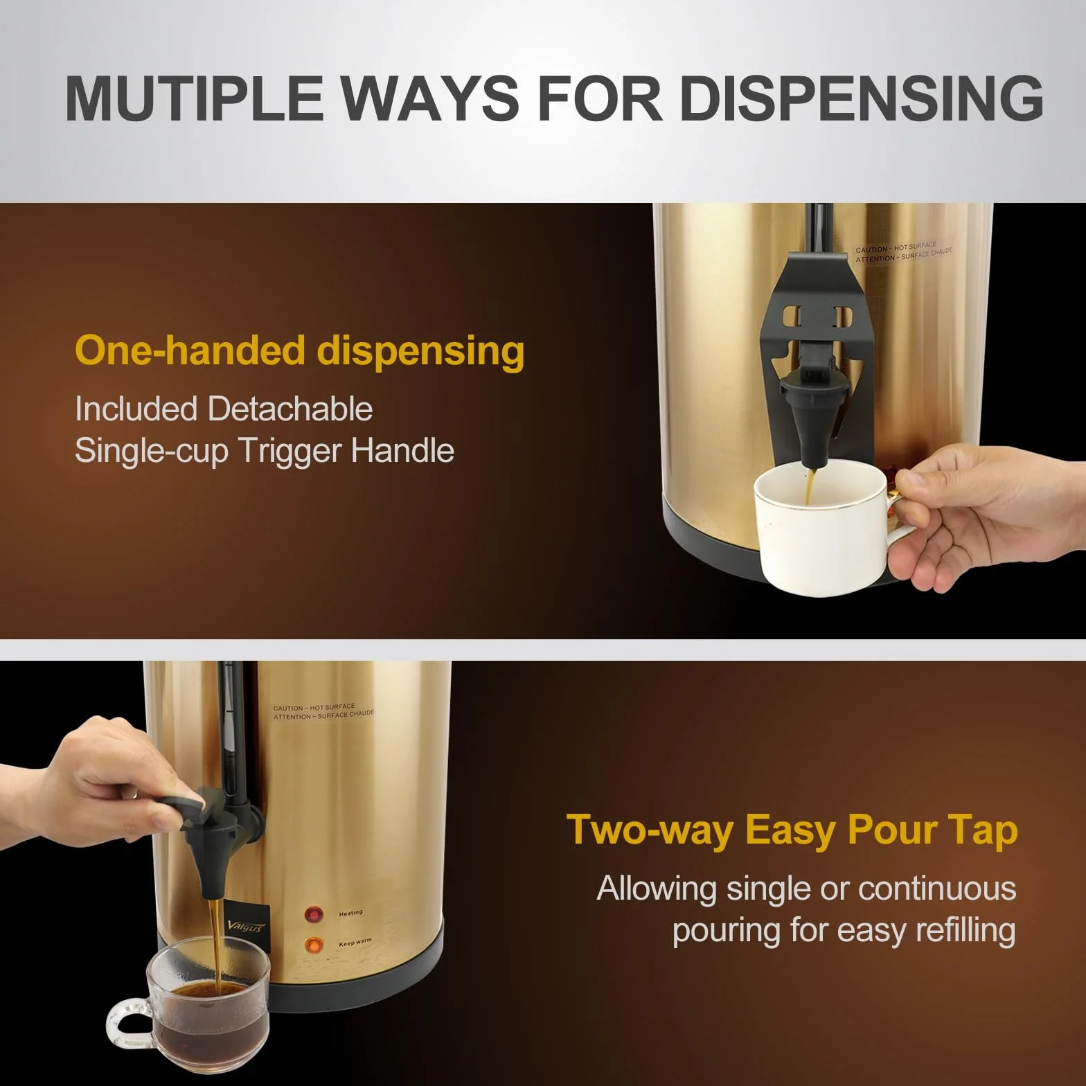 Valgus Cafetera Percoladora 55 Tazas 8L Acero Inoxidable Doble Pared Comercial
