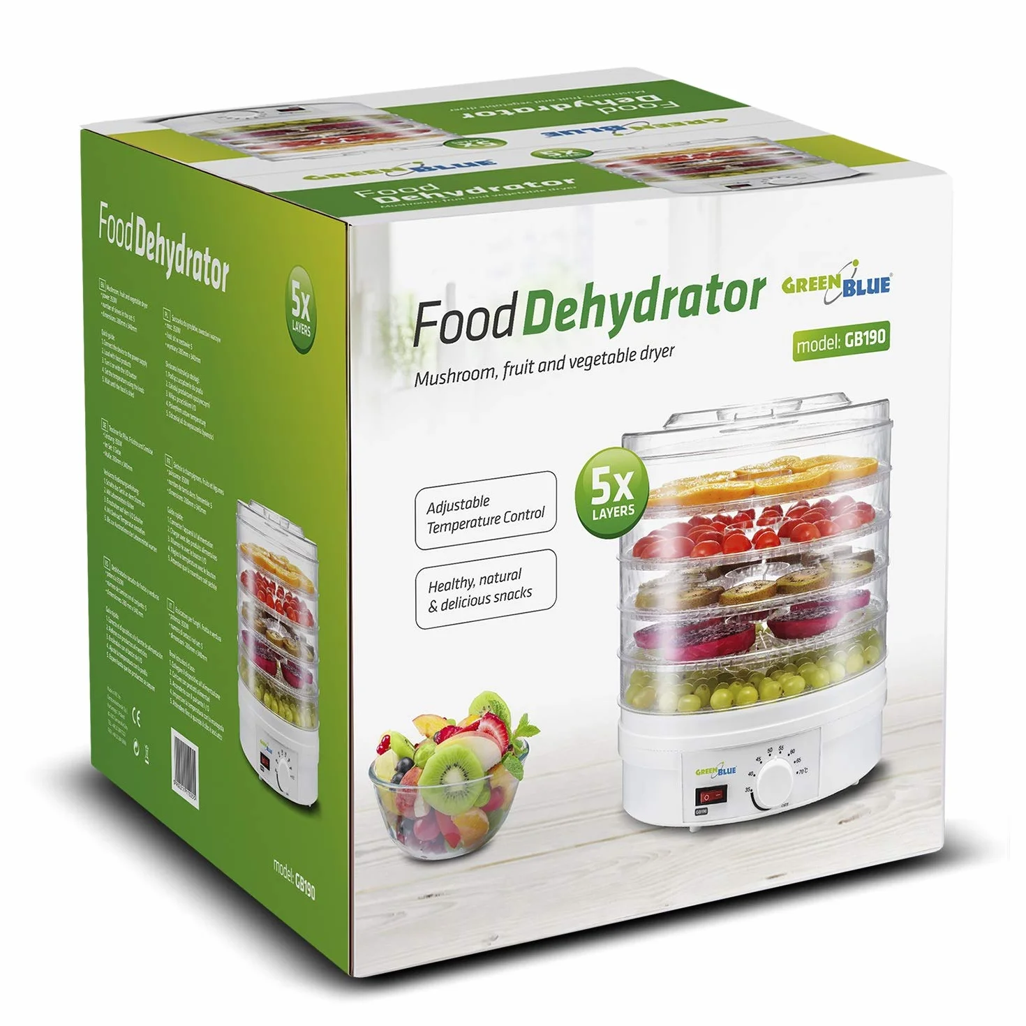 Green Blue GB190 Deshidratador de Alimentos 250W 5 Bandejas 35-70°C sin BPA