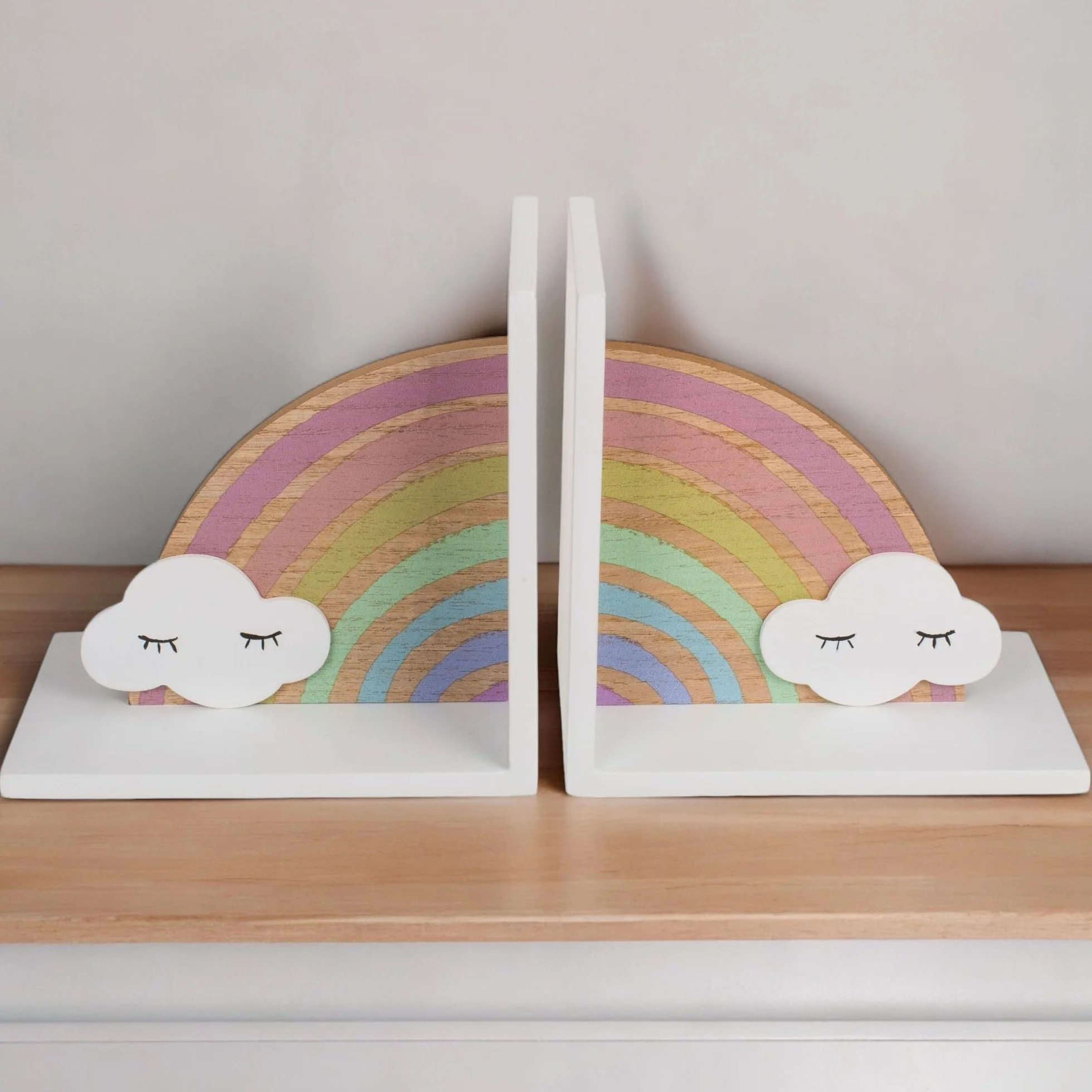 Juego de 2 sujetalibros de madera 3D Safari Jungle decoración habitación infantil para niños y niñas (arco iris)