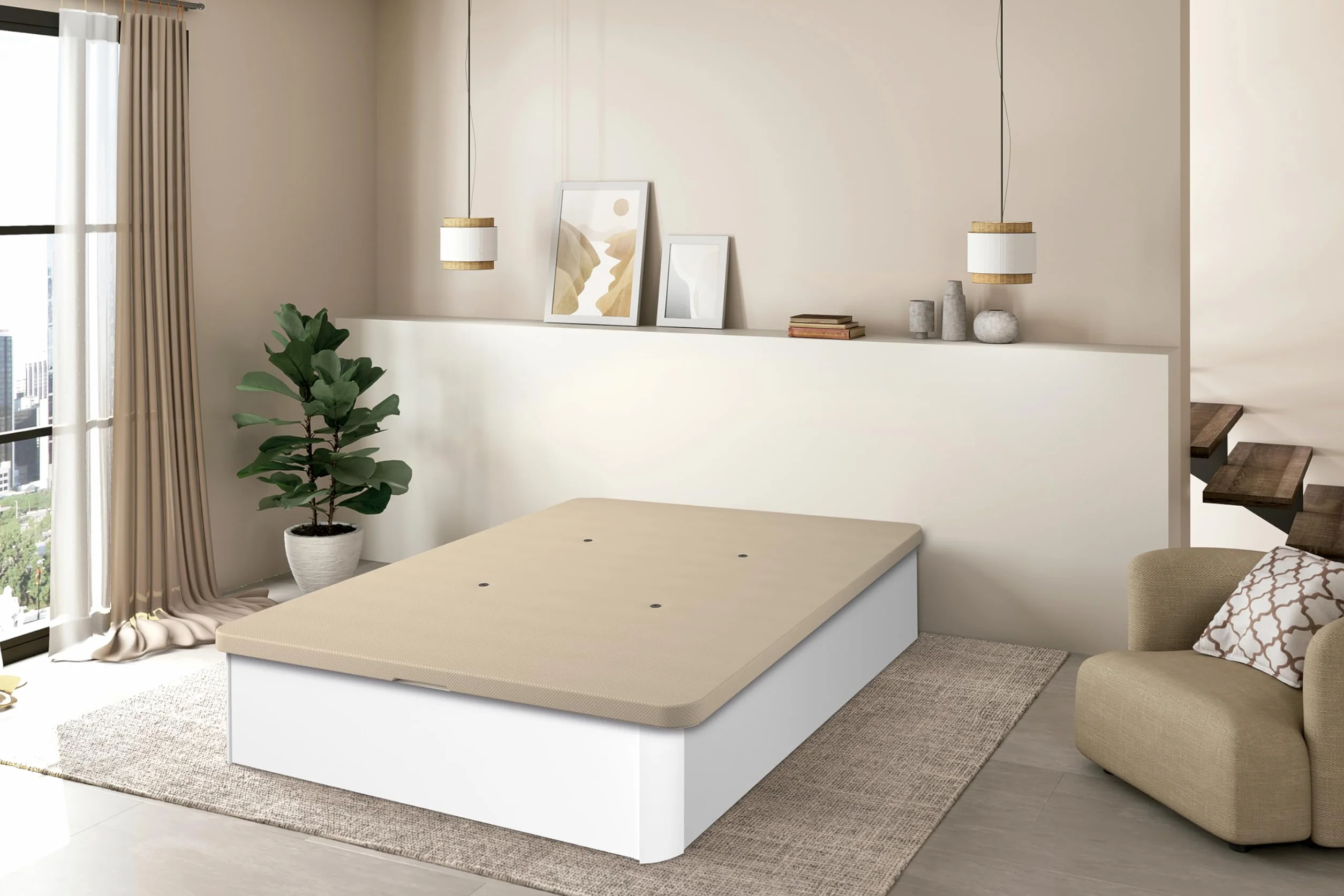 Canapé con Tapa 3D SHIITO Modelo Trevi 150x190 cm Blanco Almacenamiento