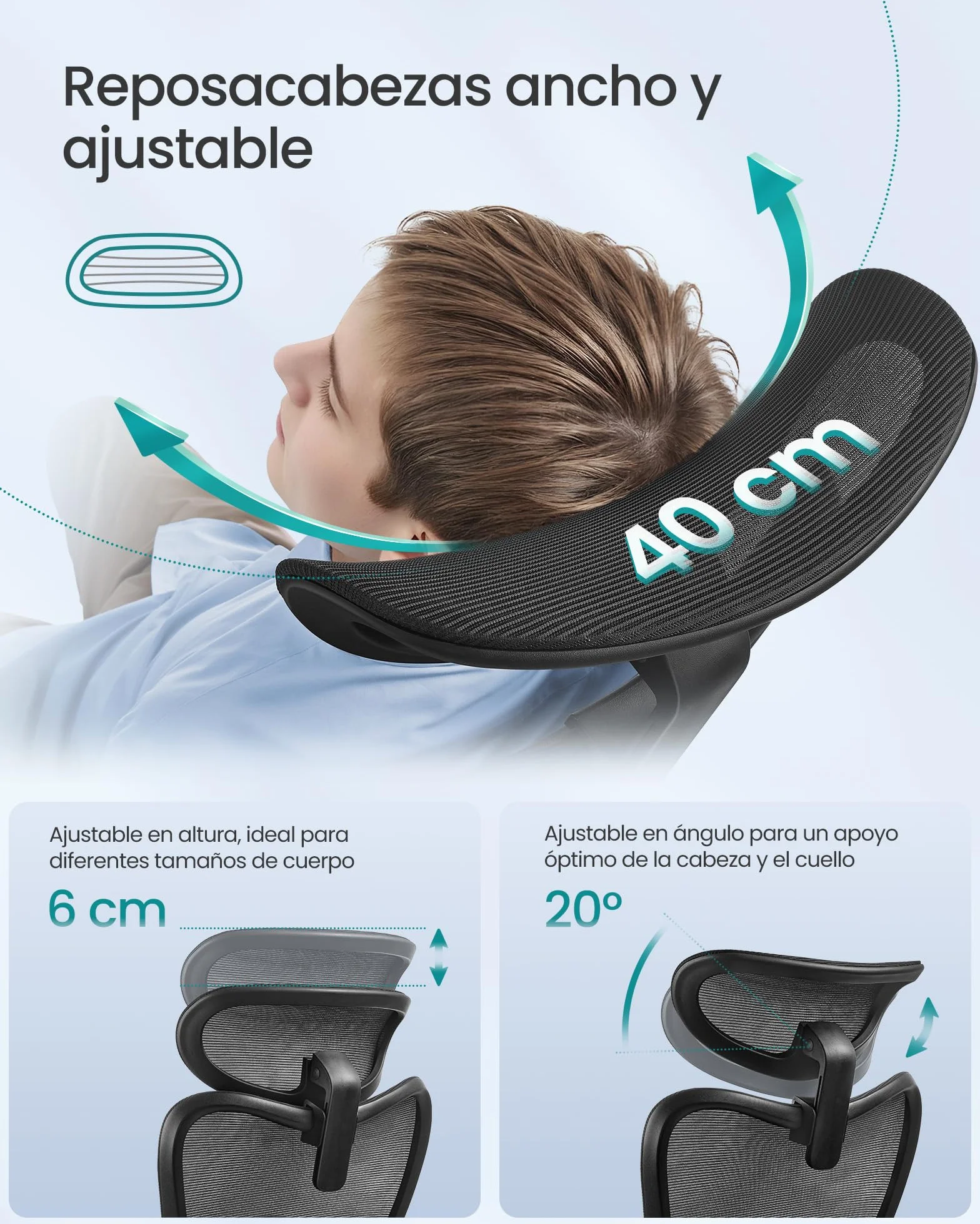 SONGMICS Silla de Oficina Ergonómica, Reposacabezas y Soporte Lumbar Ajustables, 150 kg, Altura Ajustable, Negro Tinta OBN066BH01